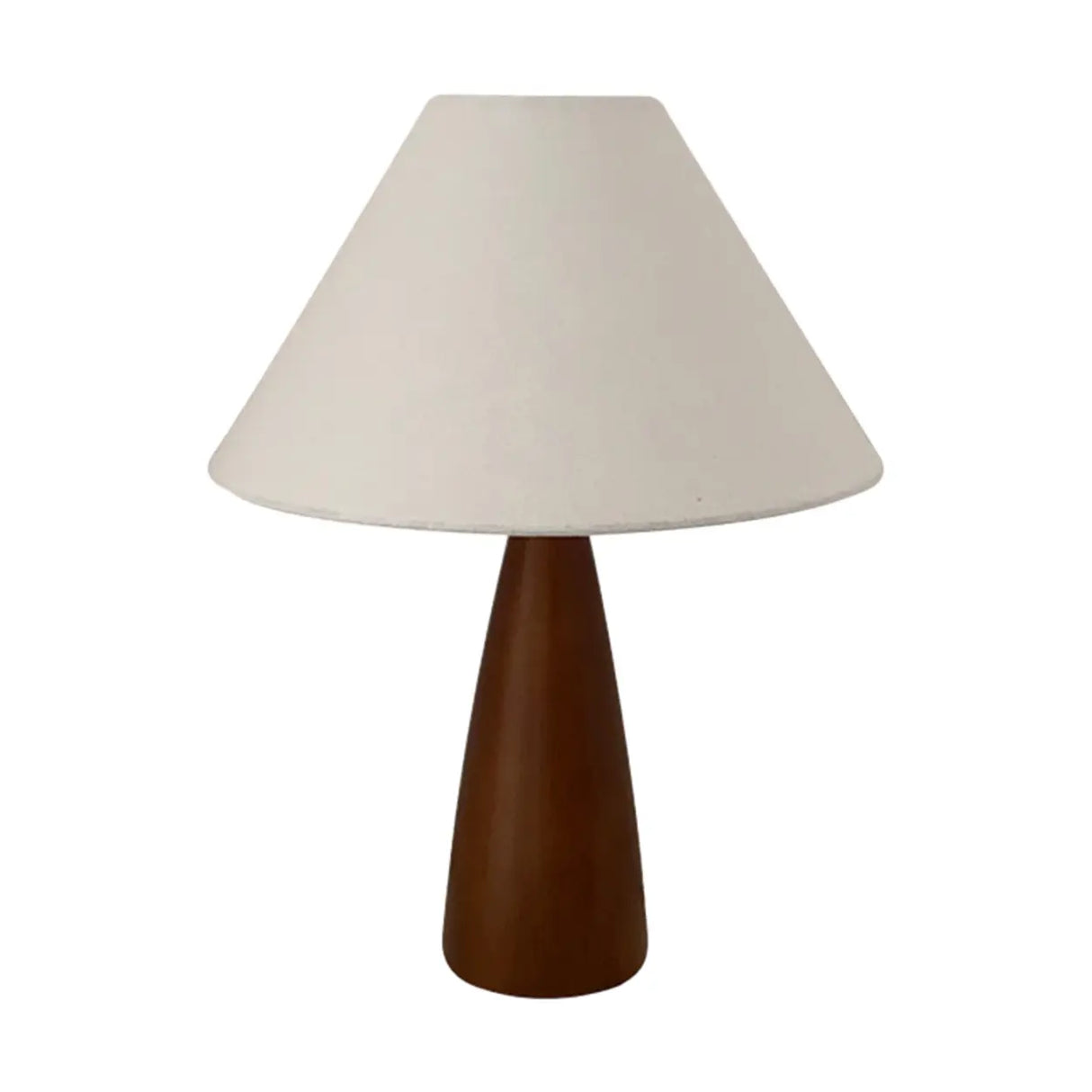 Vintage Conical Fabric Shade Walnut Bedside Table Lamp Image - 5