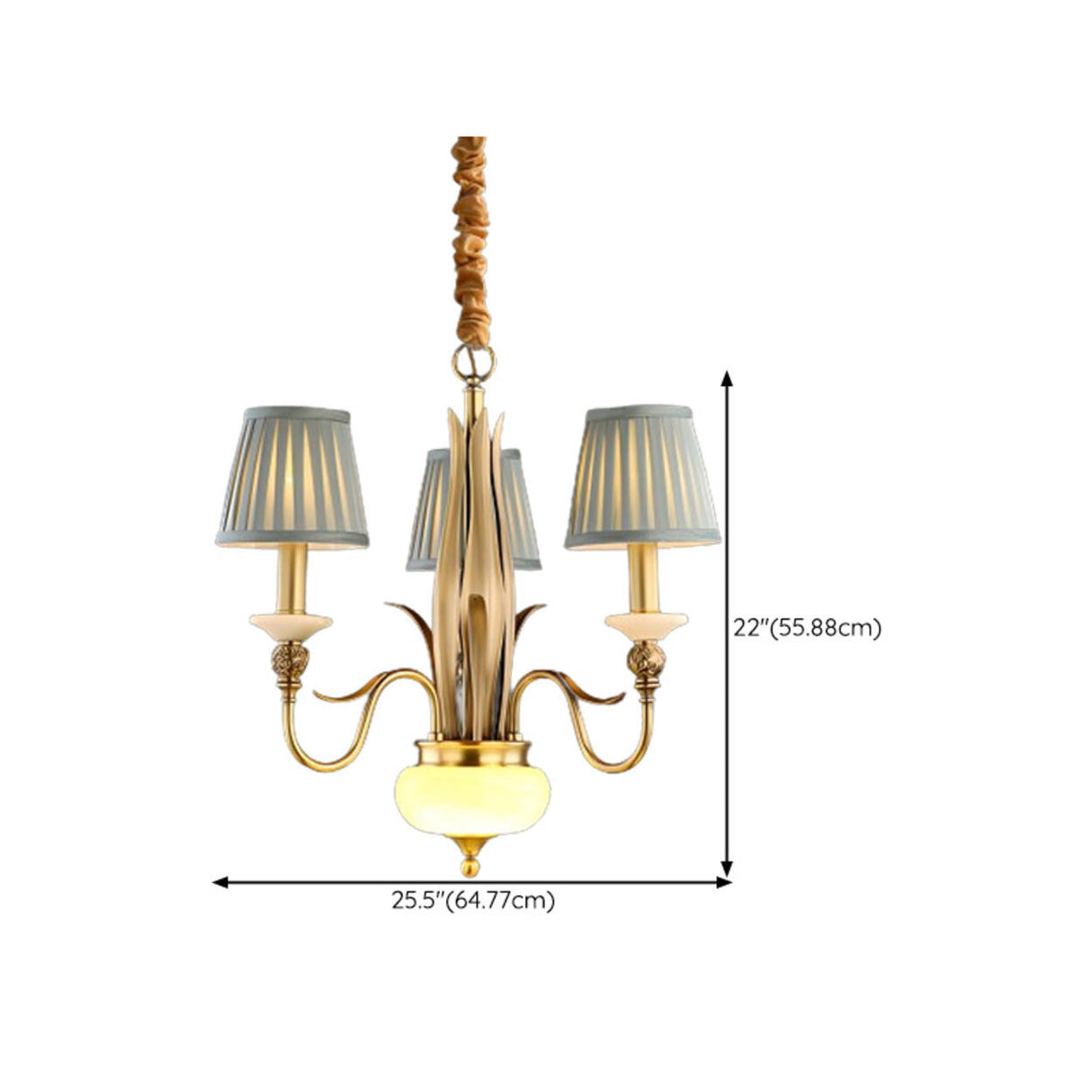 Vintage Copper Curved Arm Blue Fabric Drum Chandelier