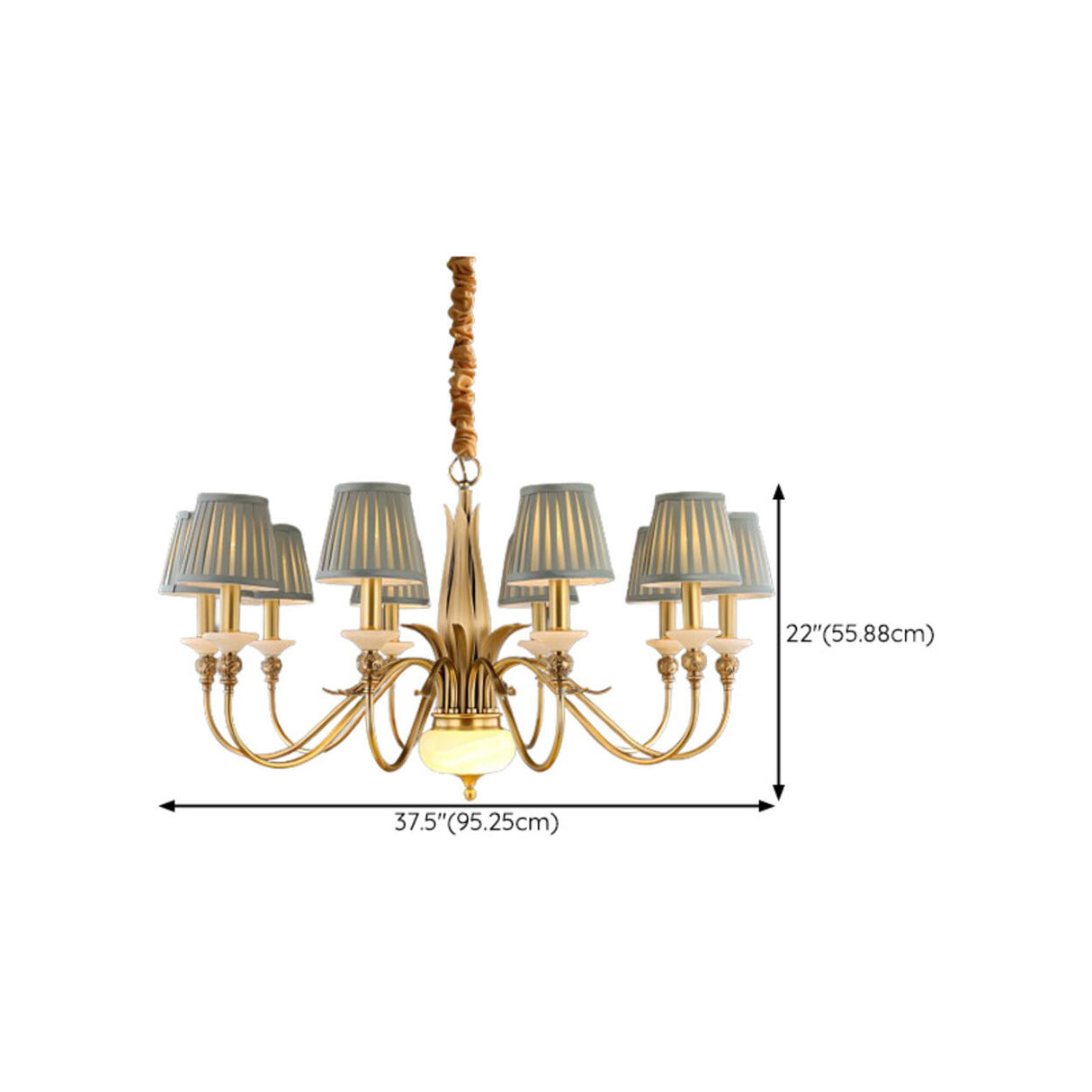 Vintage Copper Curved Arm Blue Fabric Drum Chandelier Image - 15