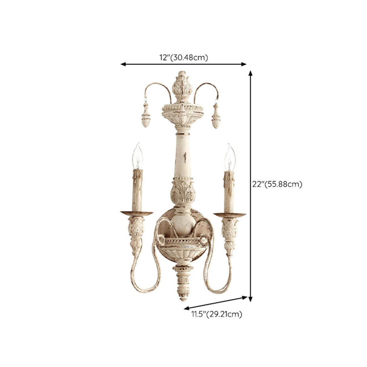 Vintage Country White Candelabra Wall Sconce