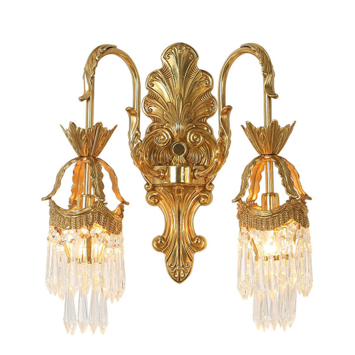 Vintage Crystal and Brass Double Wall Sconce  Image - 5