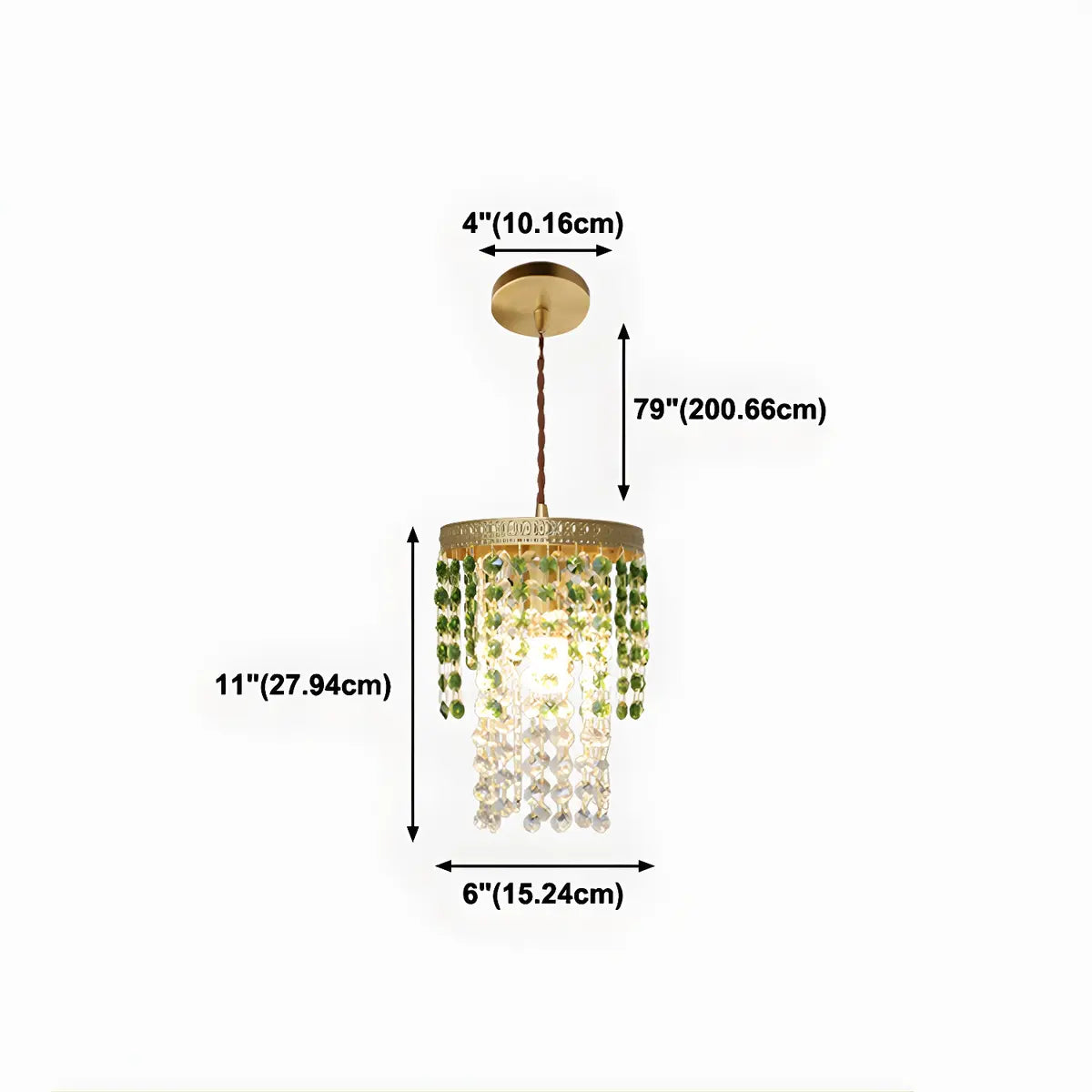 Vintage Cylinder Green Crystal Bead Brass Pendant Light