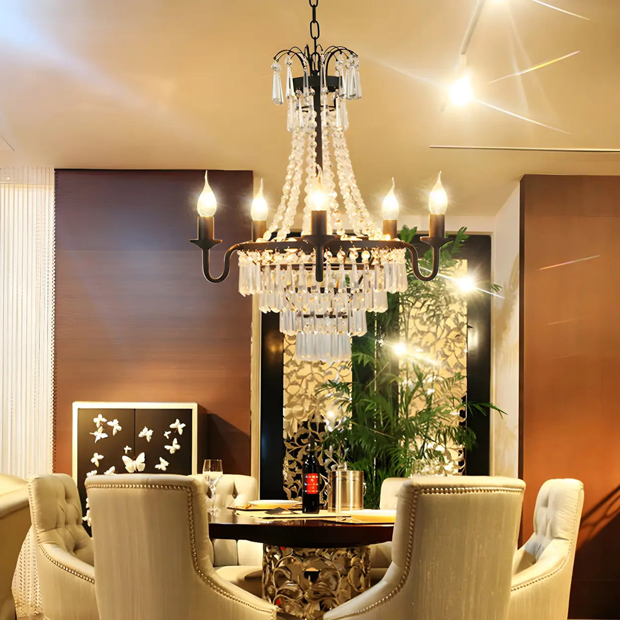 Vintage Dining Room Tiered Crystal Empire Candle Chandelier Image - 1