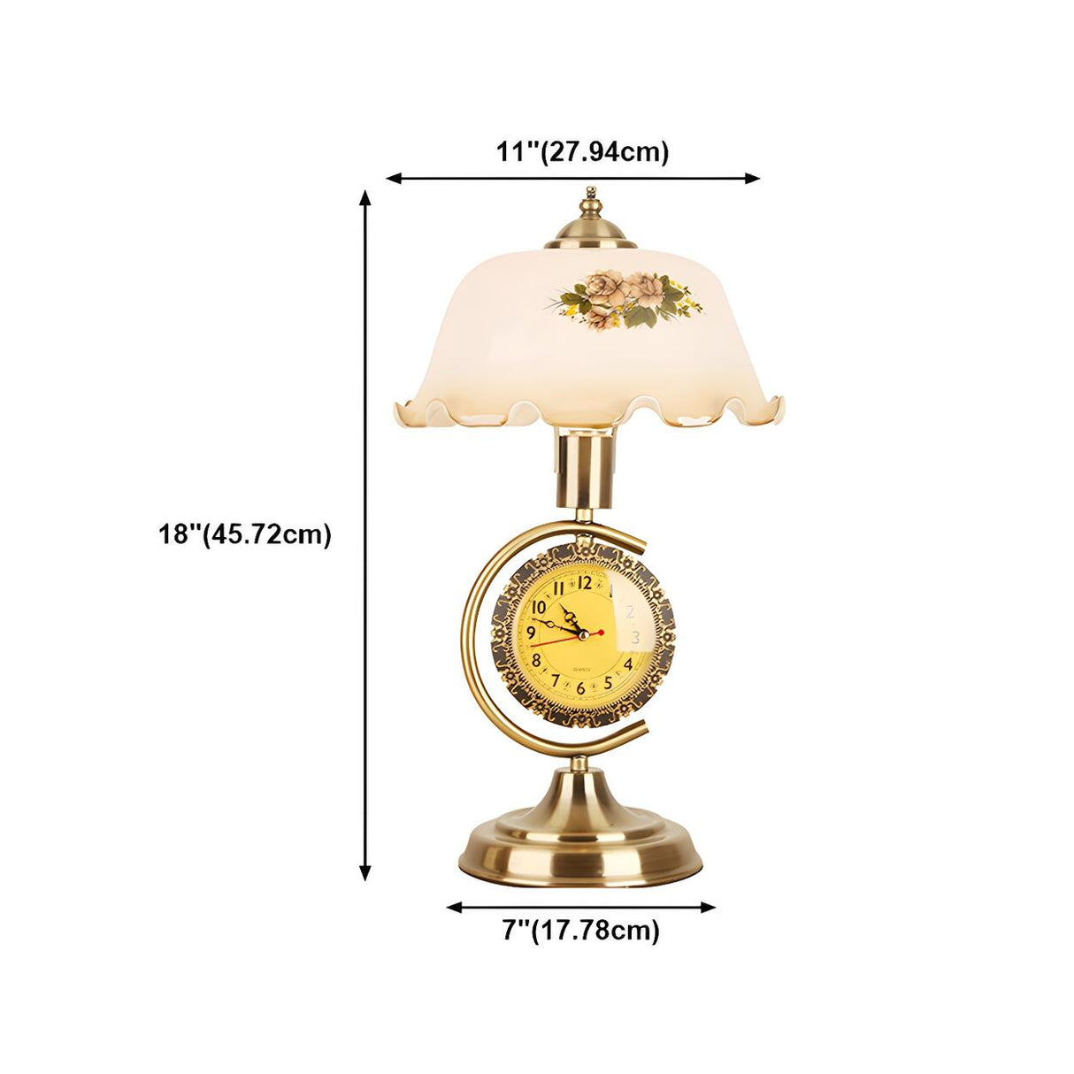 Vintage Dome Flower Glass Shade Table Lamp with Clock