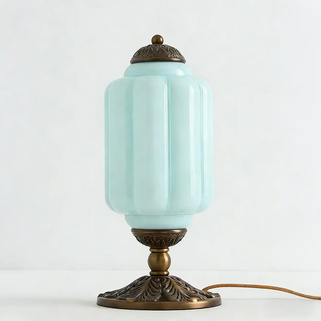 Vintage Elegant Glass Geometric Table Lamp with Brass Base Image - 7