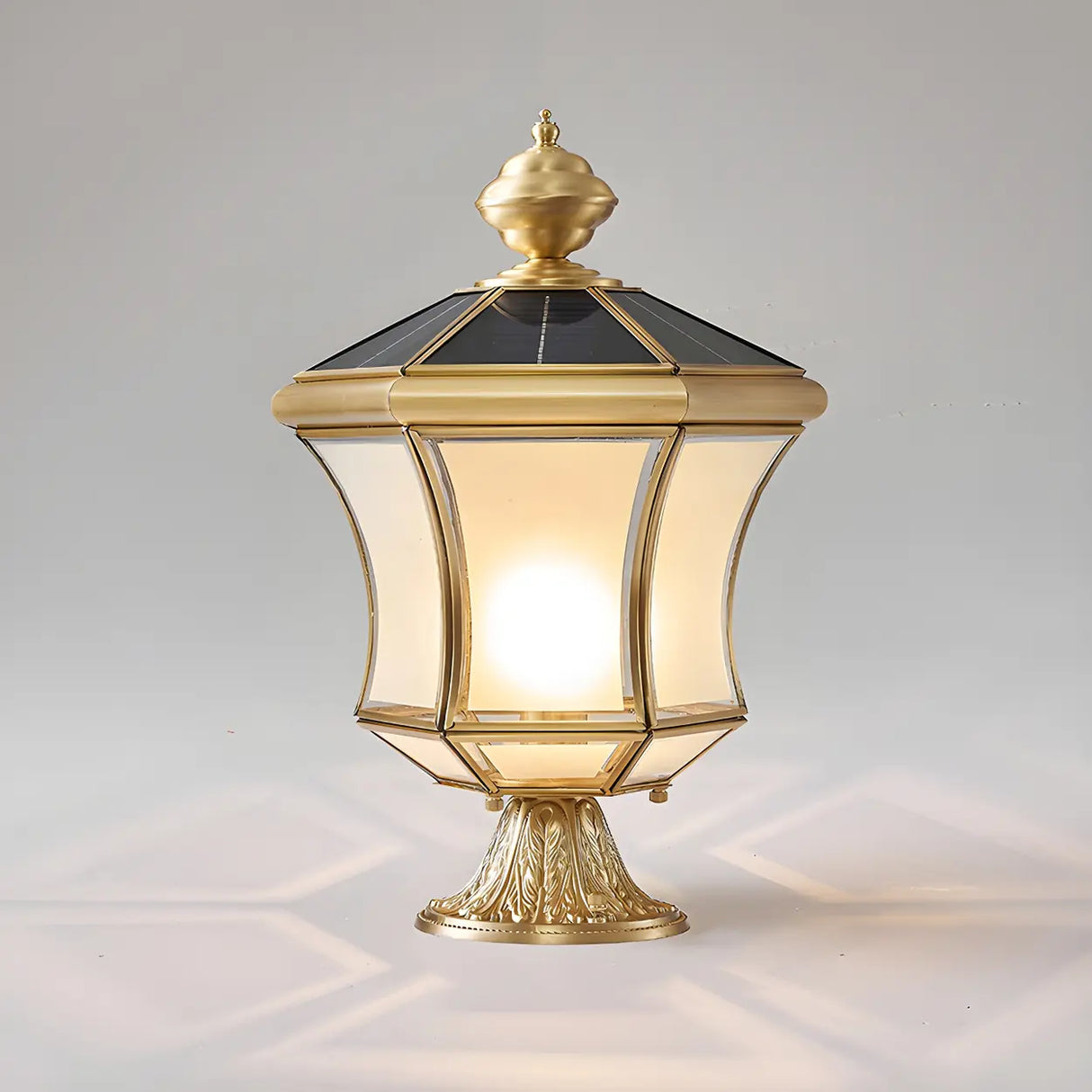 Vintage Elegant Gold Finish Lantern Outdoor Post Lamp Image - 2