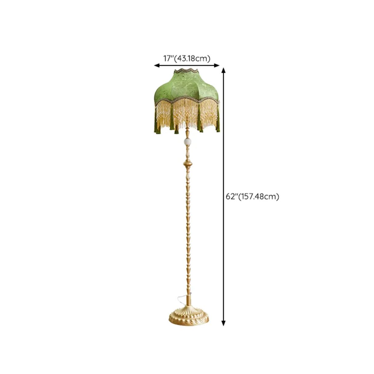 Vintage European Luxury Green Dome Gold Fringe Floor Lamp