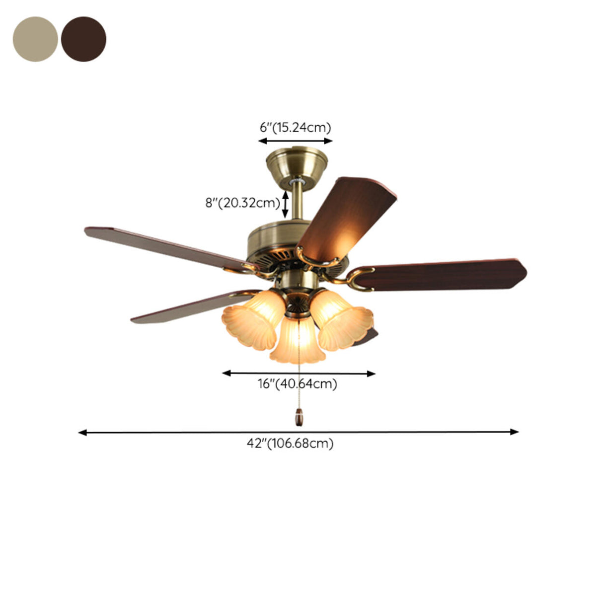 Vintage Floral 5 Blade Bronze Ceiling Fan with Light