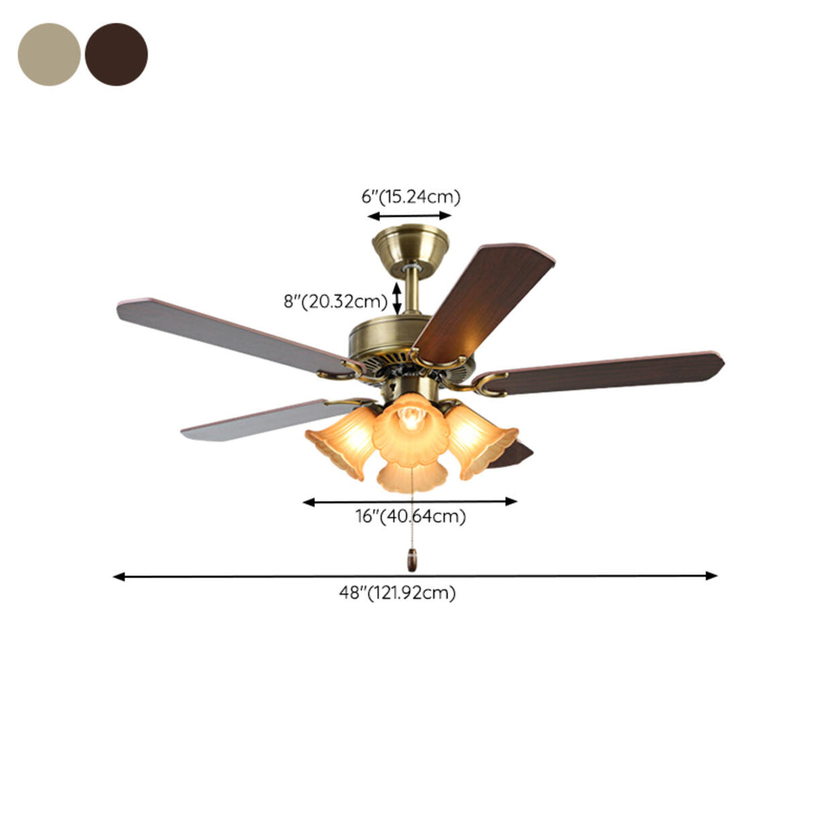 Vintage Floral 5 Blade Bronze Ceiling Fan with Light Image - 16