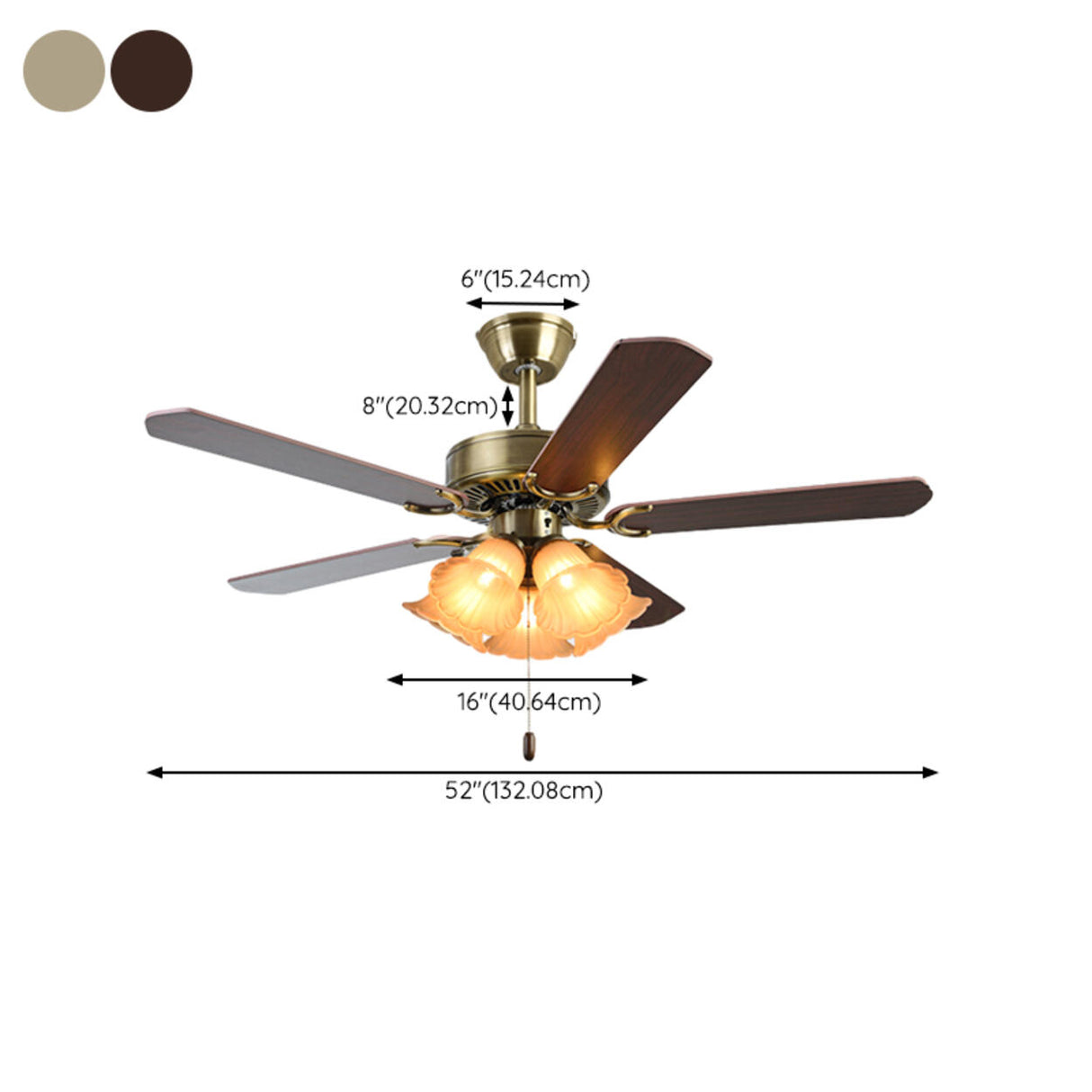 Vintage Floral 5 Blade Bronze Ceiling Fan with Light Image - 17
