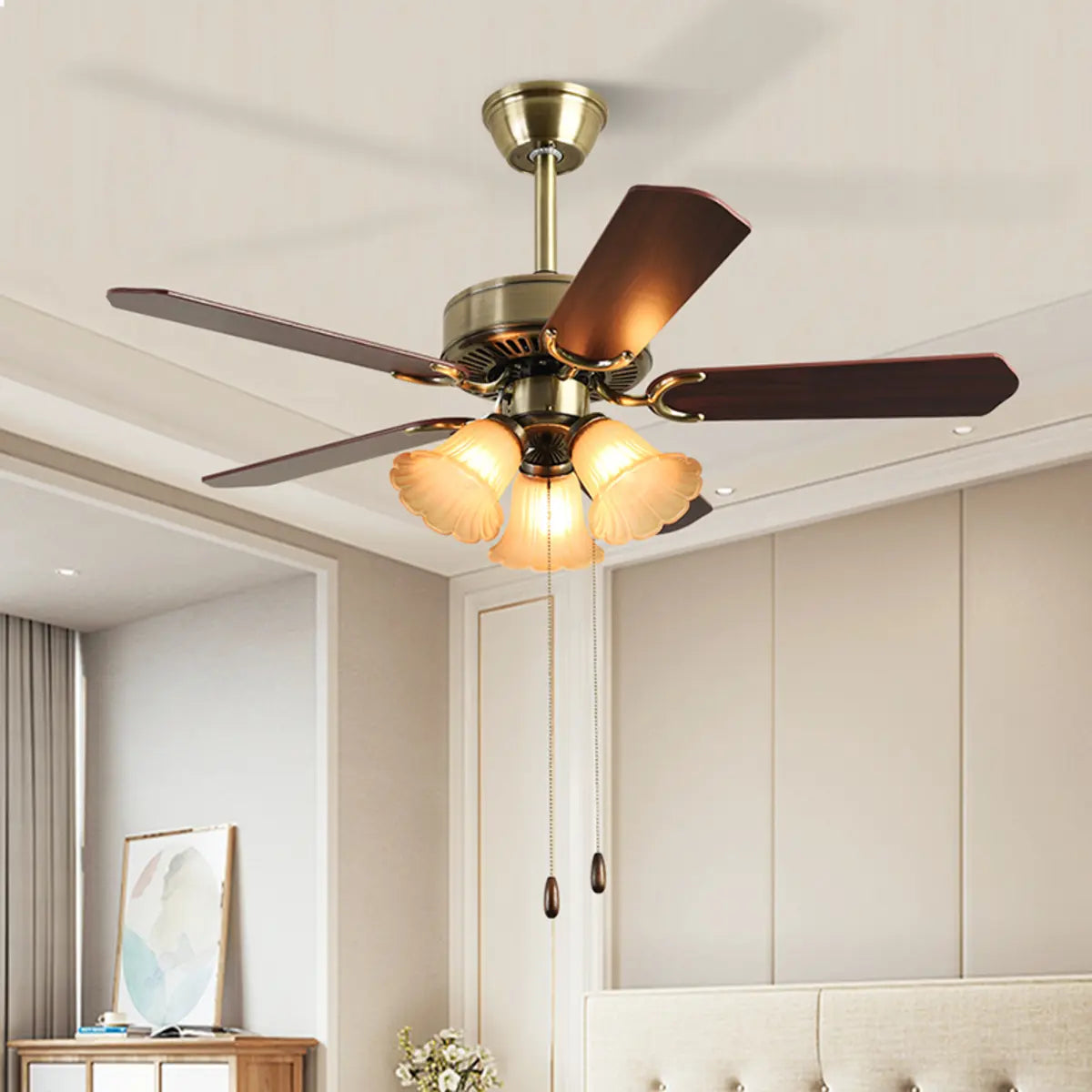 Vintage Floral 5 Blade Bronze Ceiling Fan with Light Image - 2