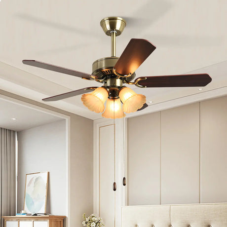 Vintage Floral 5 Blade Bronze Ceiling Fan with Light Image - 2
