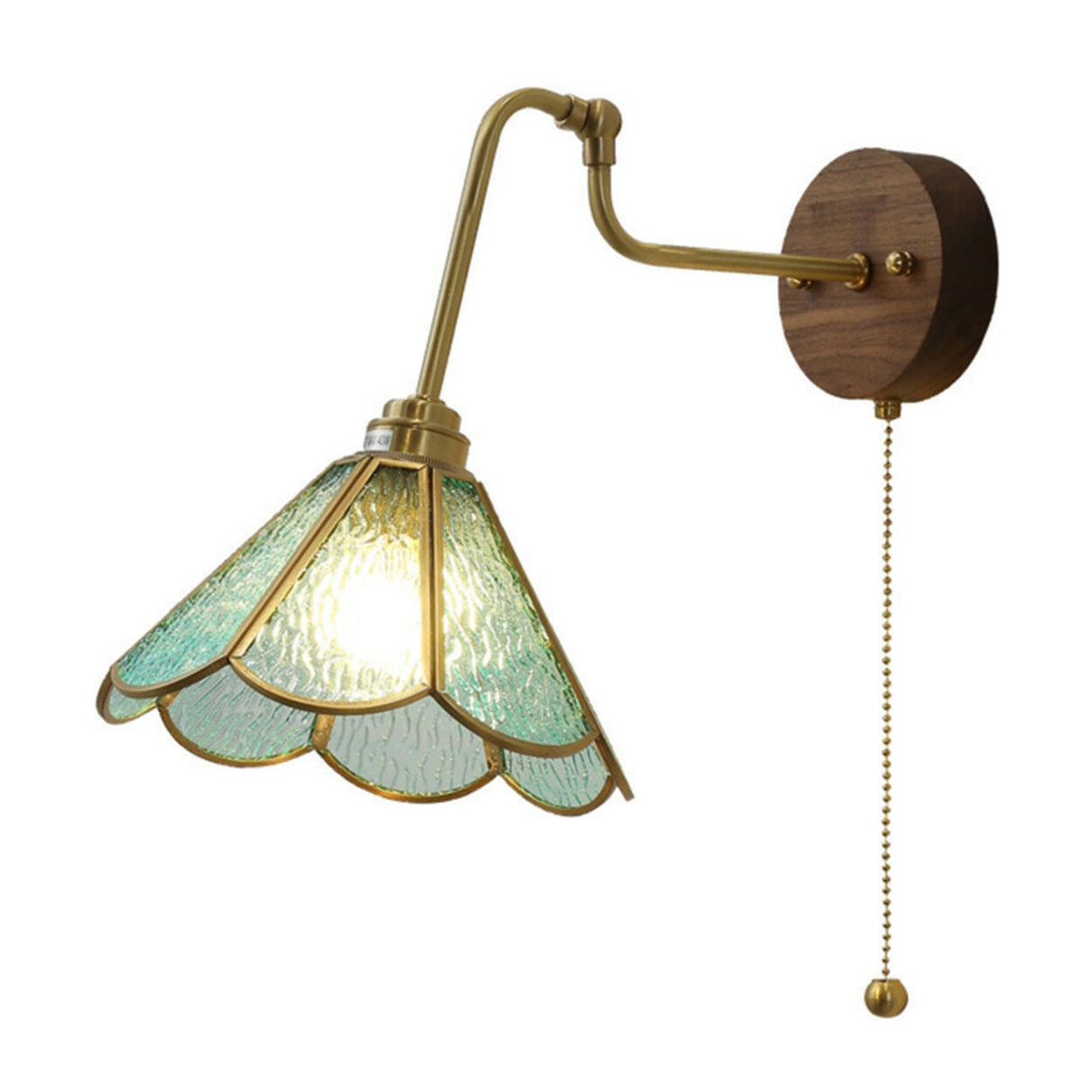 Vintage Floral Blue Glass Wall Sconce with Pull Chain Image - 5