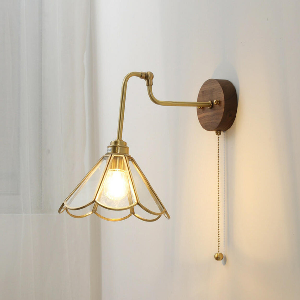 Vintage Floral Blue Glass Wall Sconce with Pull Chain Image - 7