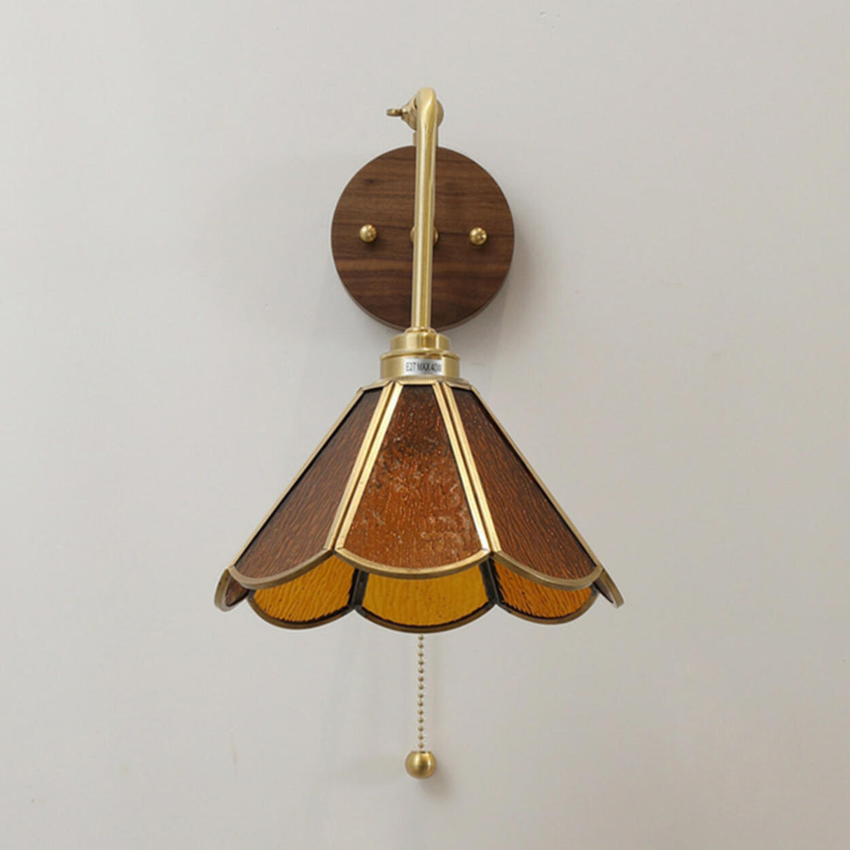 Vintage Floral Blue Glass Wall Sconce with Pull Chain Image - 9