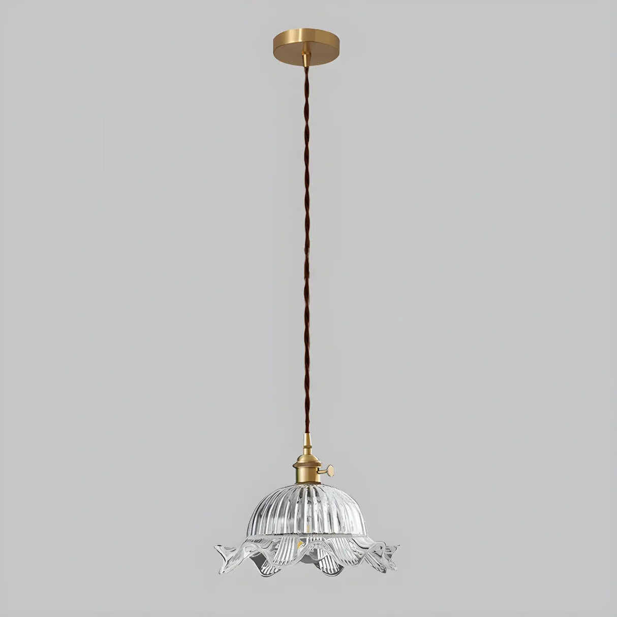 Vintage Floral Clear Glass Pendant Light Brass Finish Image - 10