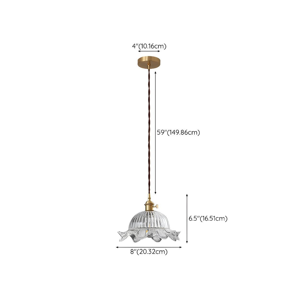 Vintage Floral Clear Glass Pendant Light Brass Finish