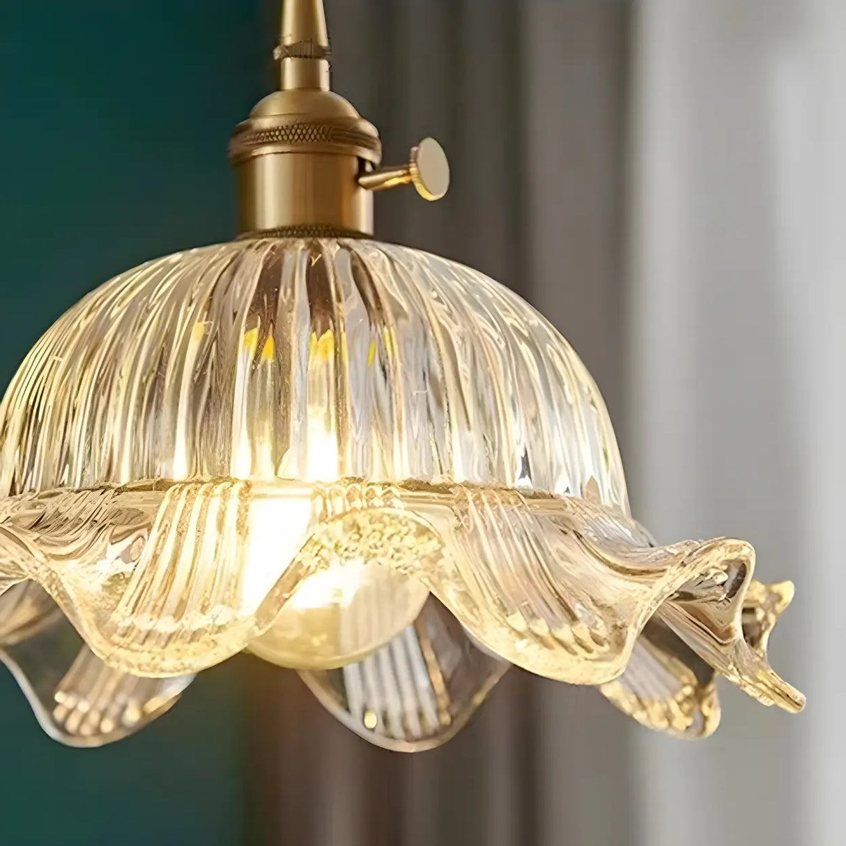 Vintage Floral Clear Glass Pendant Light Brass Finish Image - 5