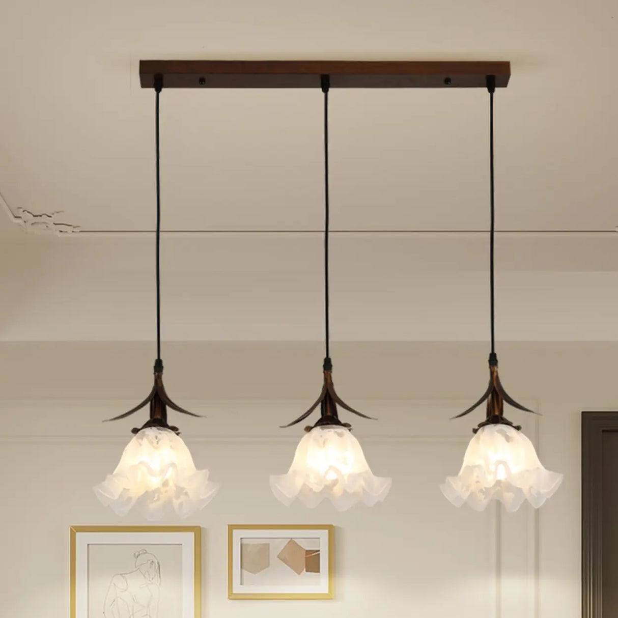 Vintage Floral Glass Kitchen Island Pendant Lights Image - 1