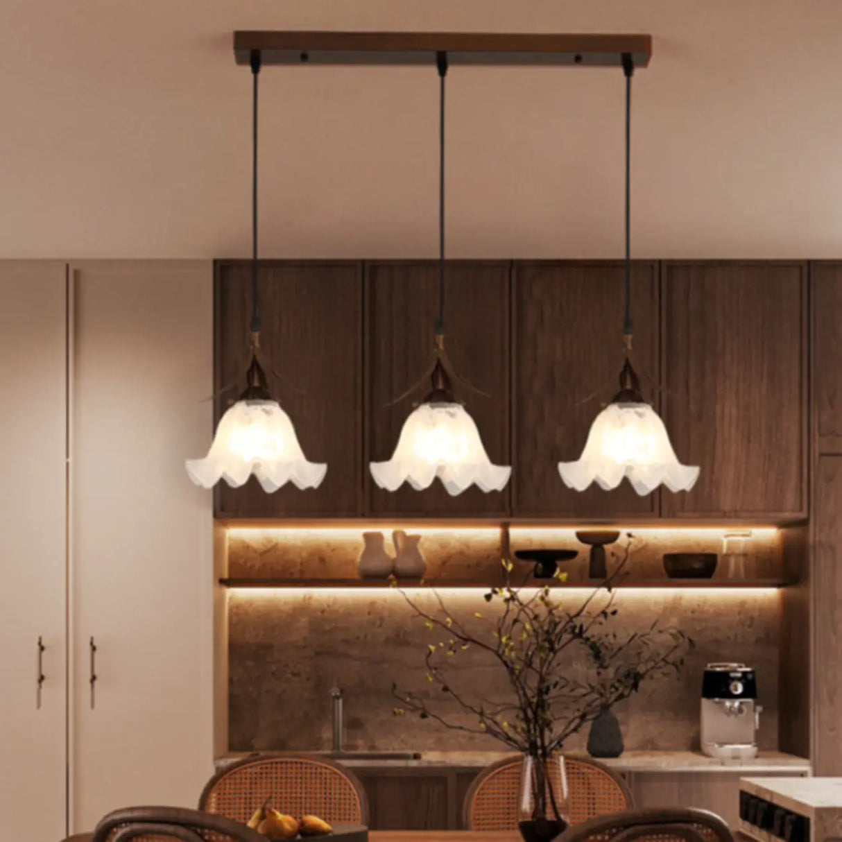 Vintage Floral Glass Kitchen Island Pendant Lights Image - 3