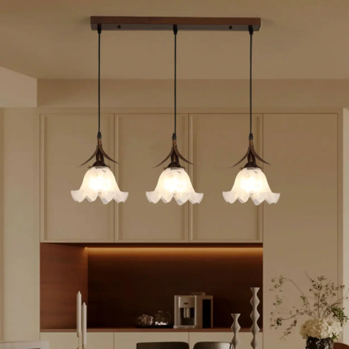 Vintage Floral Glass Kitchen Island Pendant Lights Image - 4