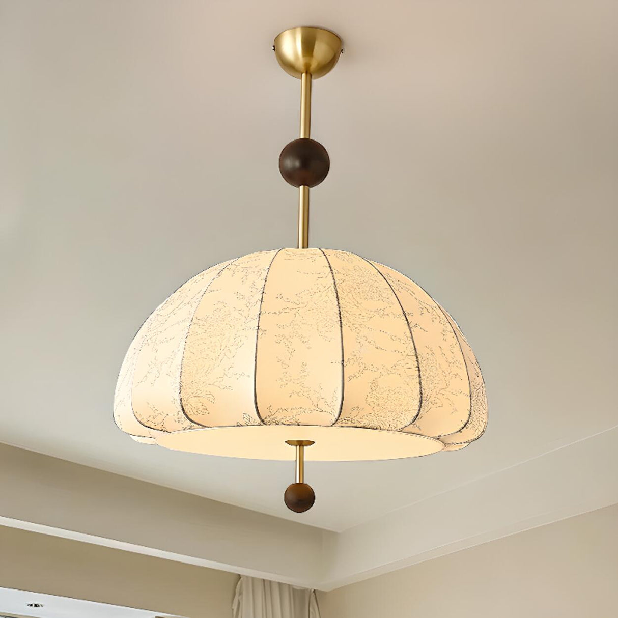 Vintage Floral Pattern Fabric Dome Pendant Light Image - 1