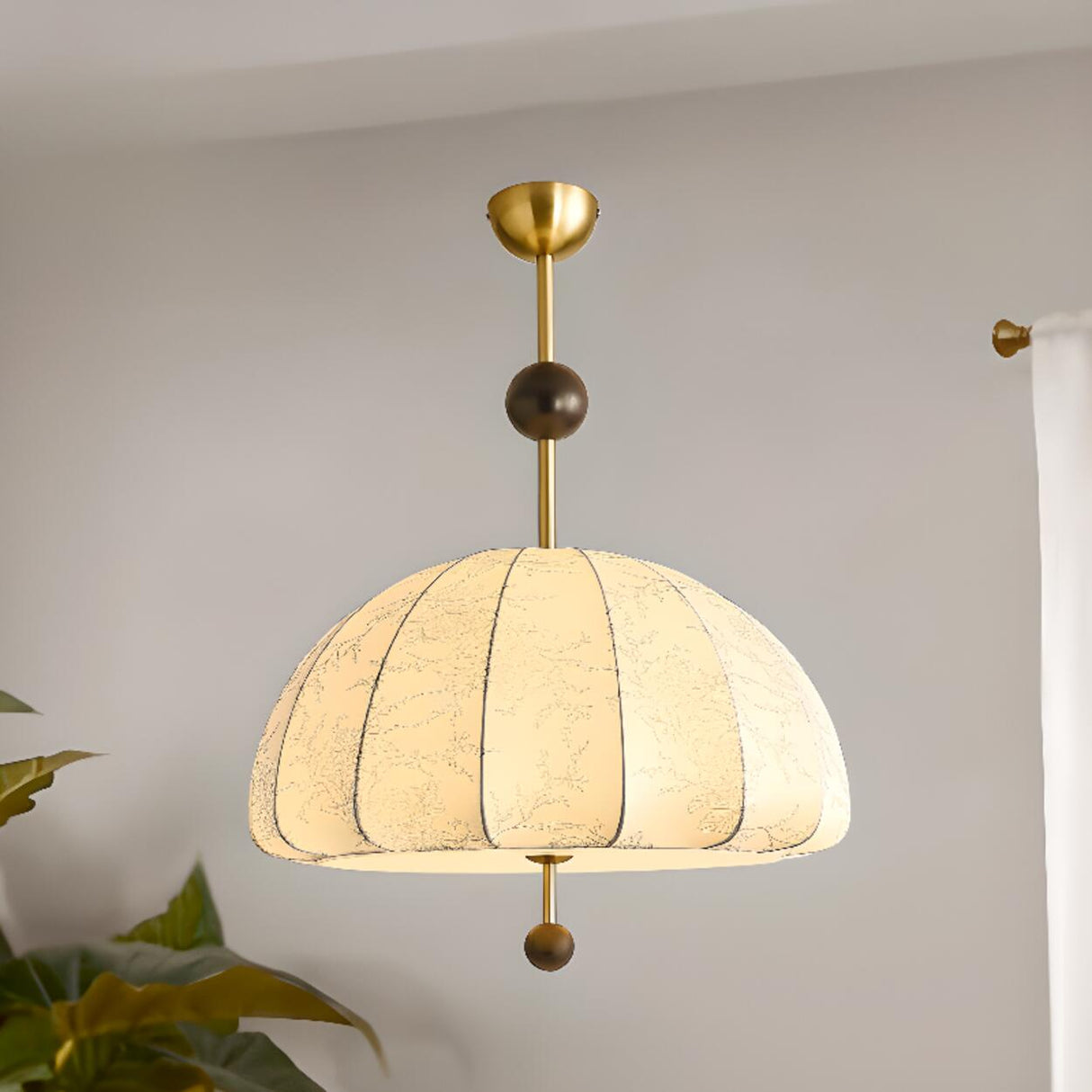 Vintage Floral Pattern Fabric Dome Pendant Light Image - 3