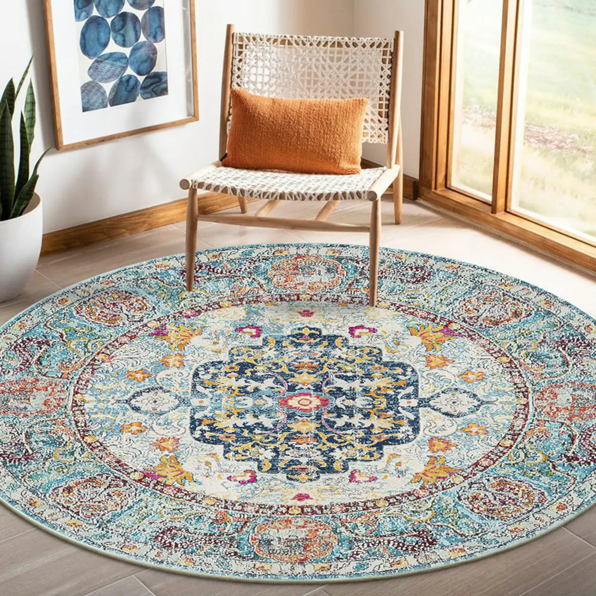 Vintage Floral Round Medallion Anti-Slip Area Rug Image - 1