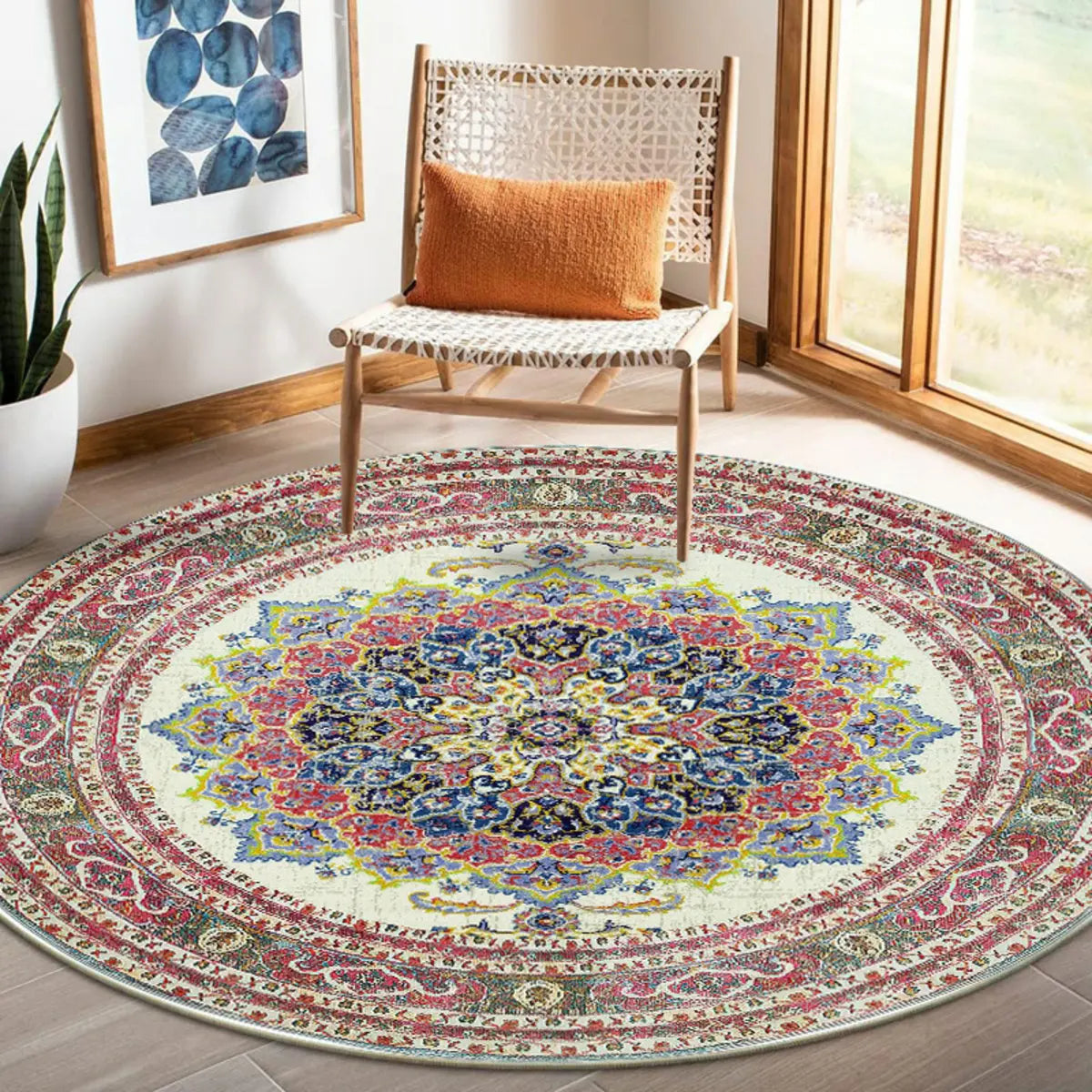 Vintage Floral Round Medallion Anti-Slip Area Rug Image - 2