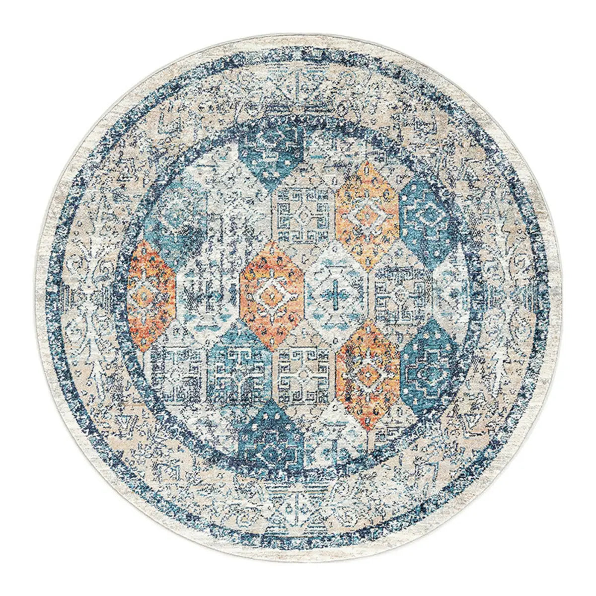 Vintage Floral Round Medallion Anti-Slip Area Rug Image - 5