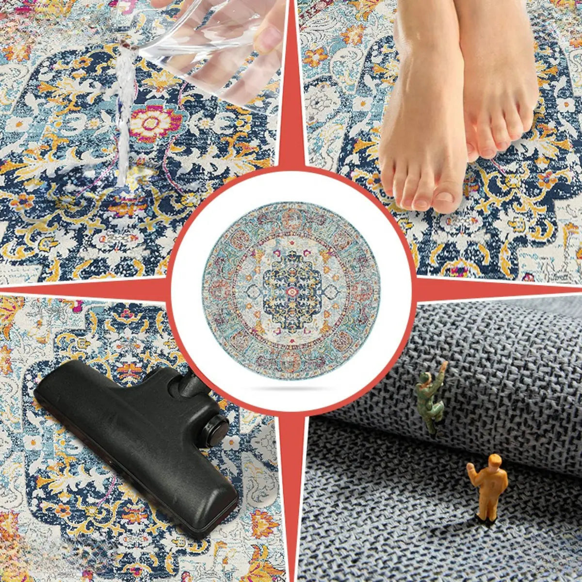 Vintage Floral Round Medallion Anti-Slip Area Rug Image - 9