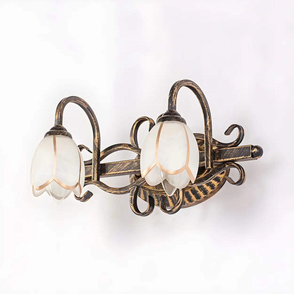 Vintage Flower Shade Multi-Light Brass Vanity Light Image - 3