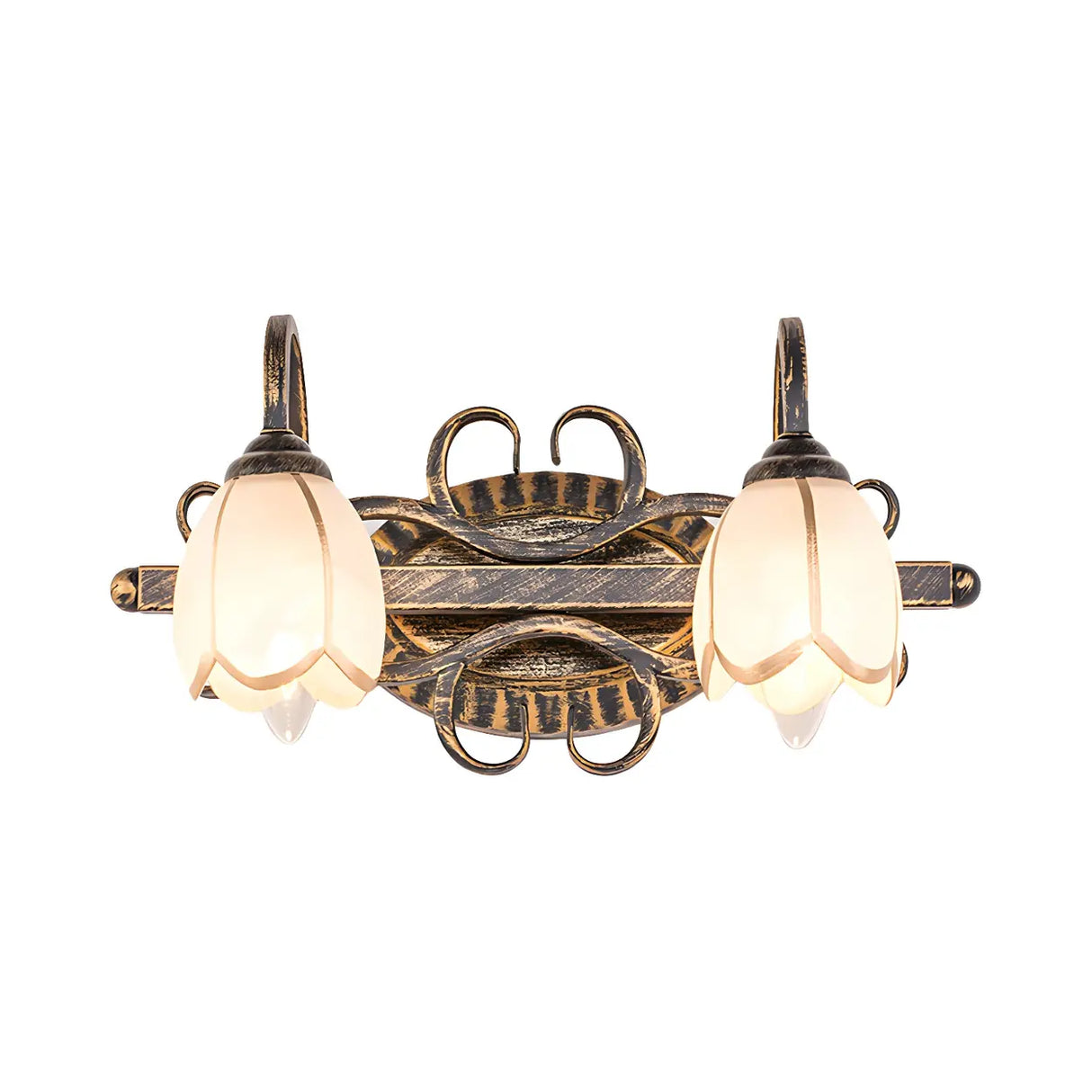 Vintage Flower Shade Multi-Light Brass Vanity Light Image - 4