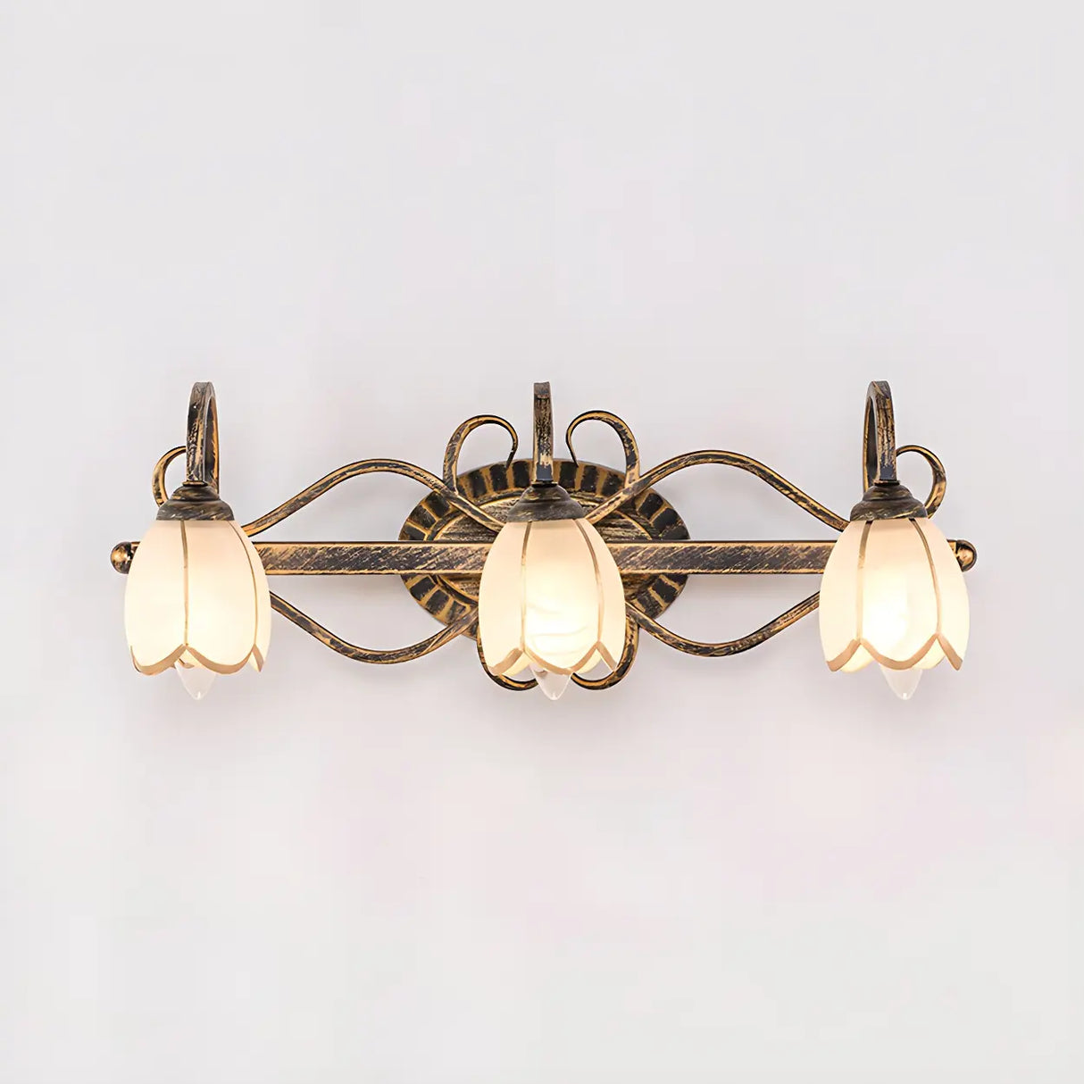 Vintage Flower Shade Multi-Light Brass Vanity Light Image - 8