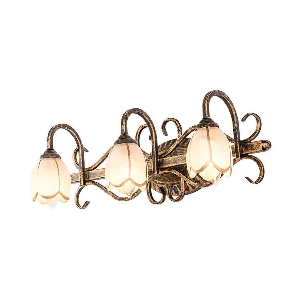 Vintage Flower Shade Multi-Light Brass Vanity Light Image - 9