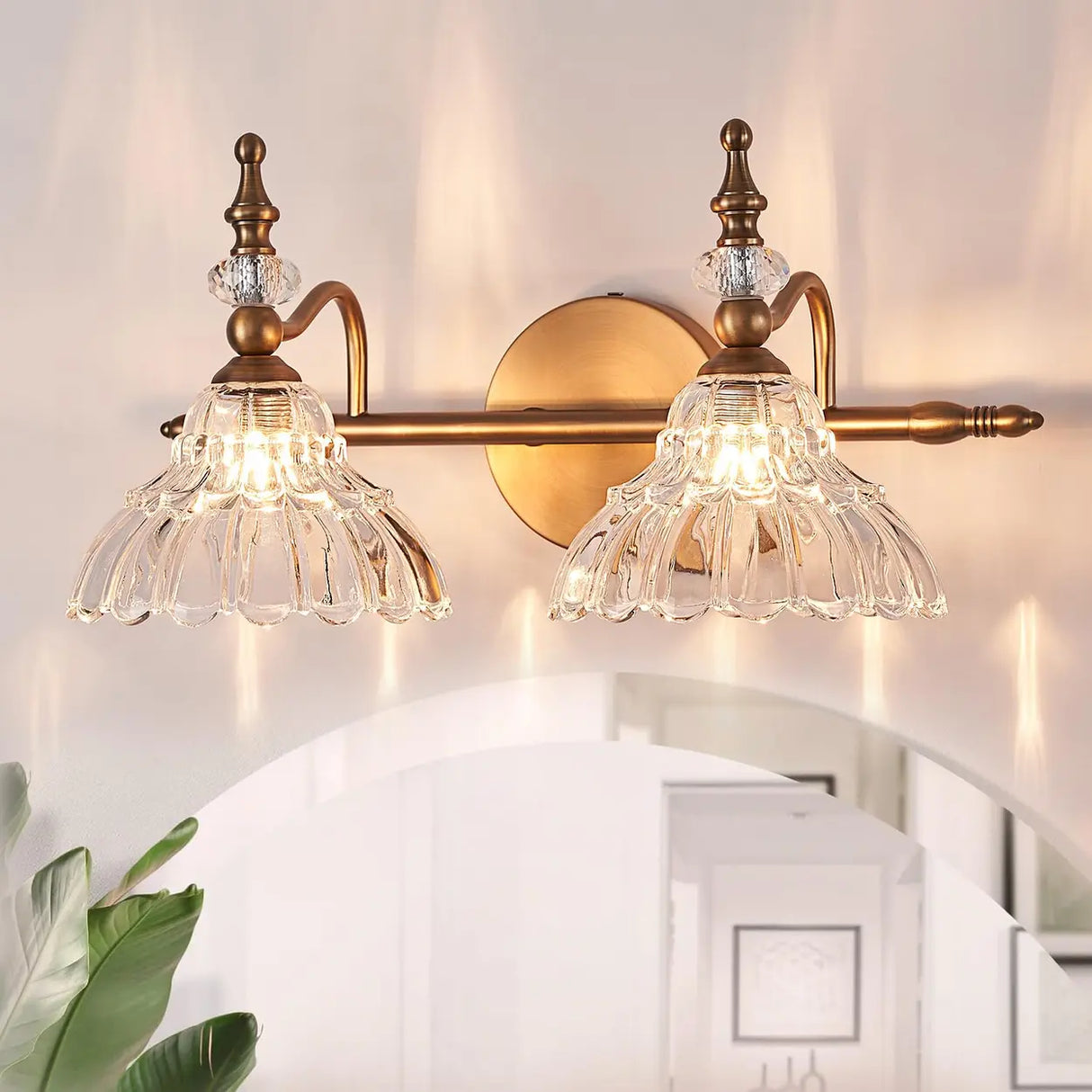 Vintage Flower-Shape Carved Glass Black Vanity Light Image - 4