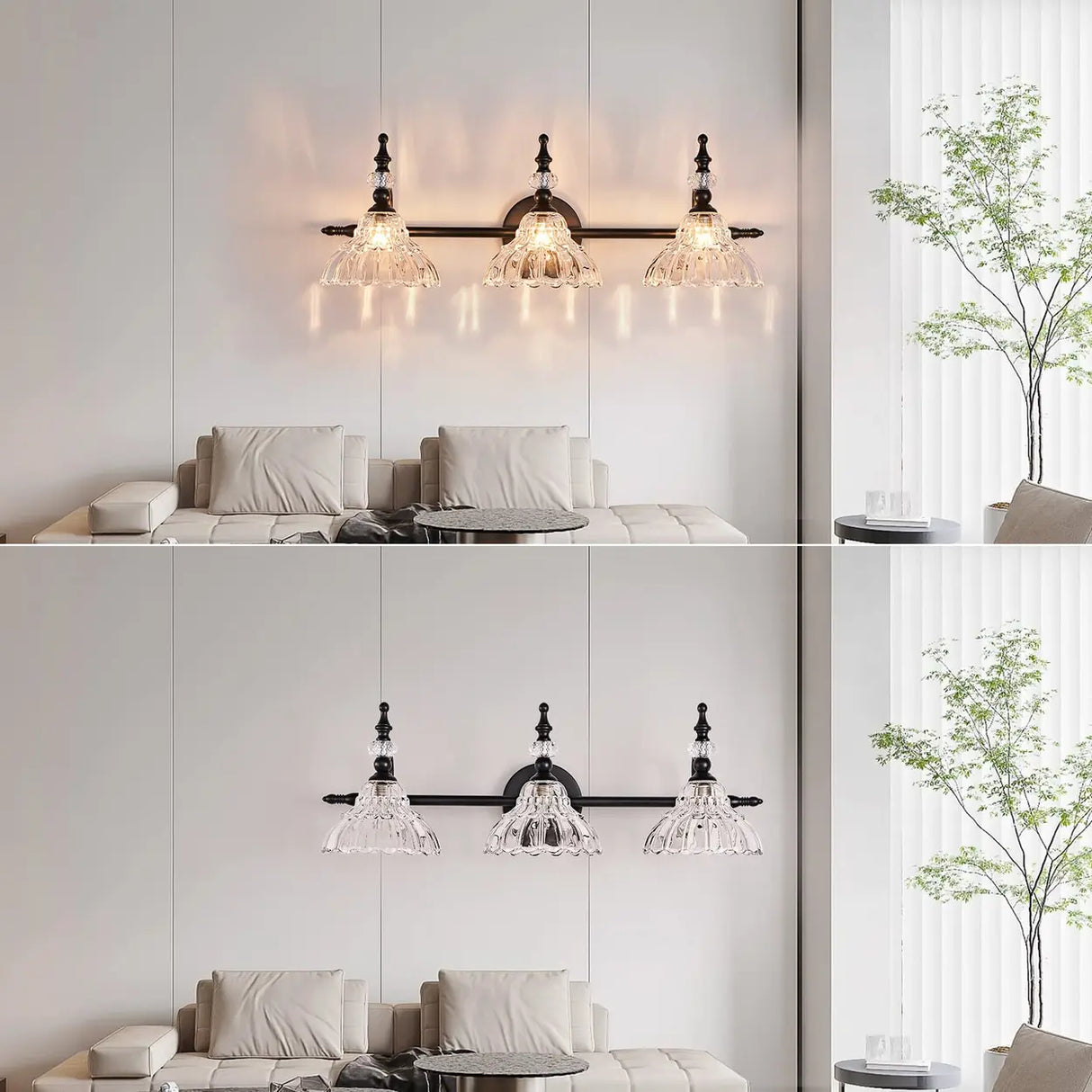 Vintage Flower-Shape Carved Glass Black Vanity Light Image - 9