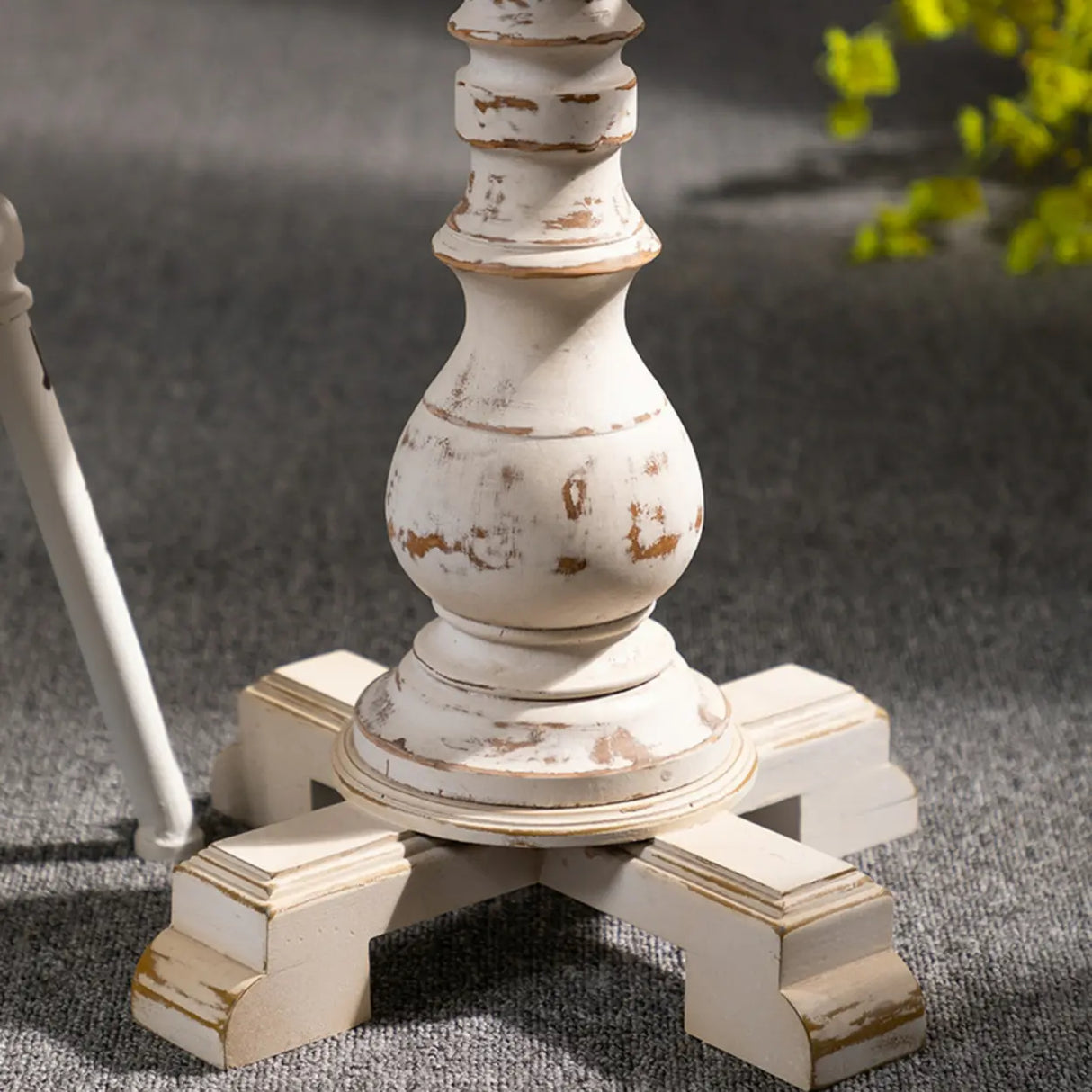 Vintage French Country Distressed Wood Beige Pedestal Side Table Image - 10