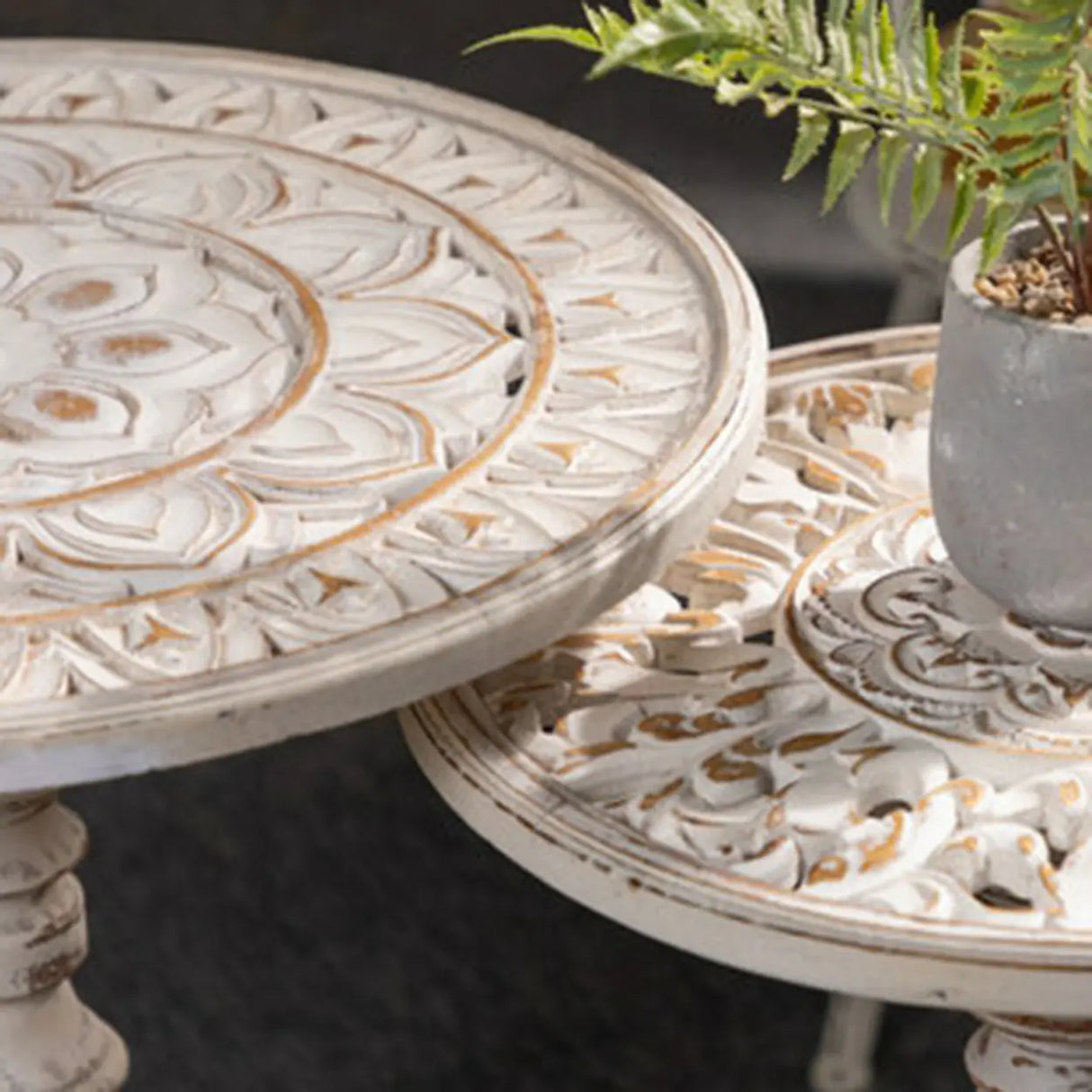 Vintage French Country Distressed Wood Beige Pedestal Side Table Image - 12