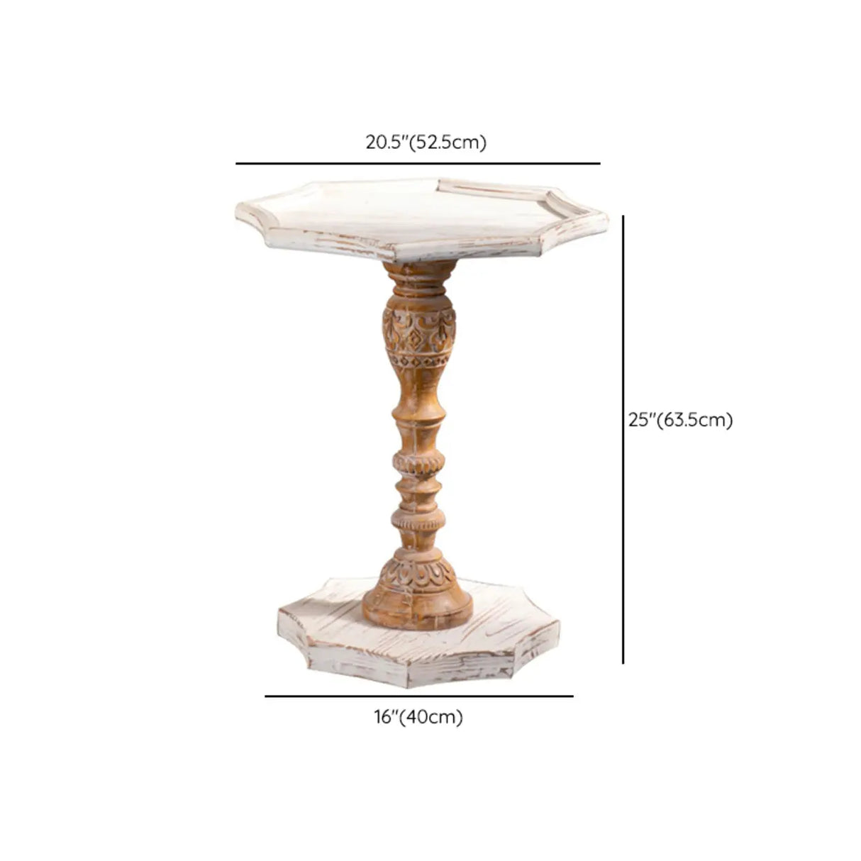 Vintage French Country Distressed Wood Beige Pedestal Side Table Image - 15