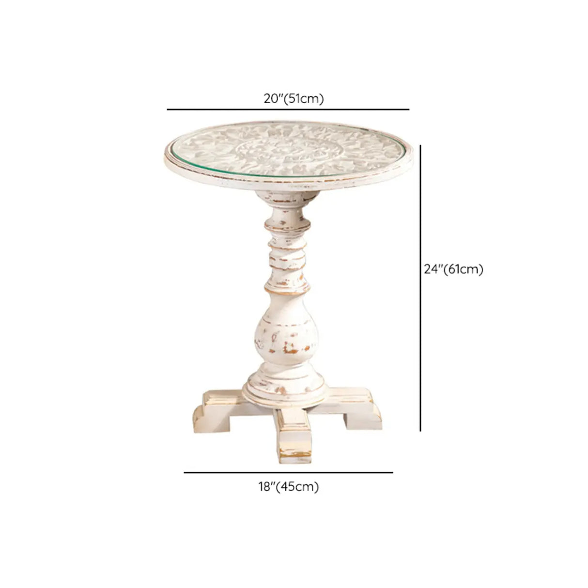 Vintage French Country Distressed Wood Beige Pedestal Side Table Image - 17