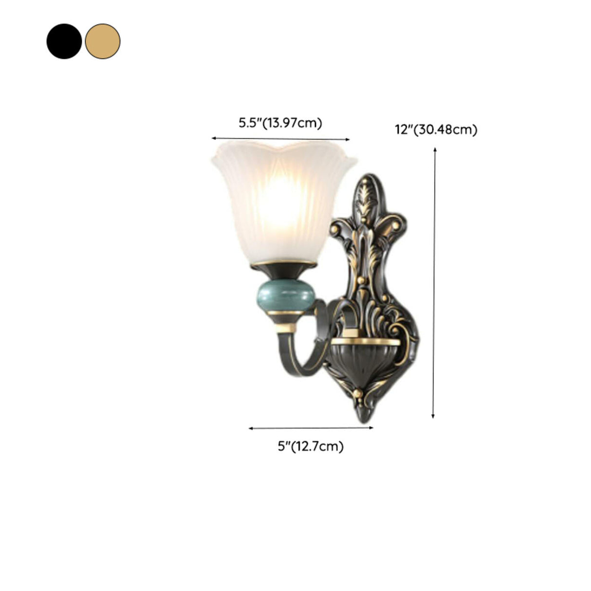 Vintage Frosted Flower Glass Gold Metal Wall Sconce