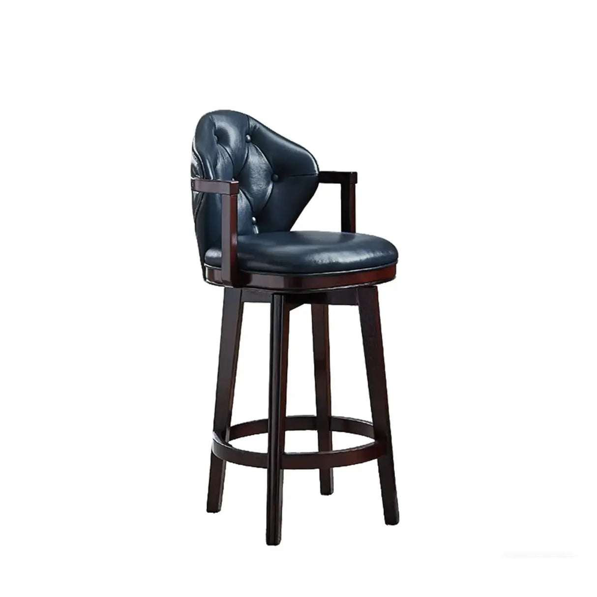 Vintage Genuine Leather Wingback Swivel Solid Wood Bar Stool Image - 21
