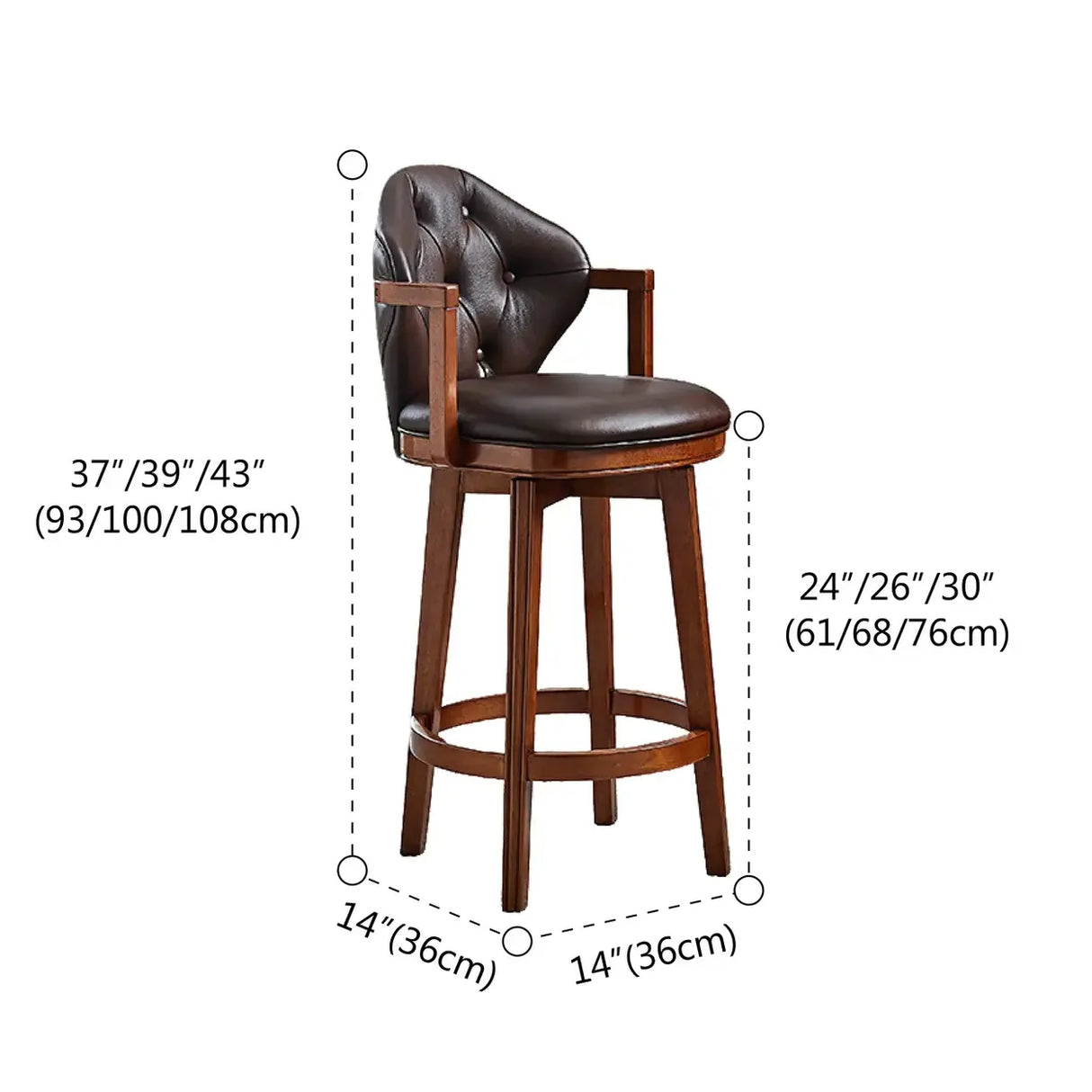 Vintage Genuine Leather Wingback Swivel Solid Wood Bar Stool
