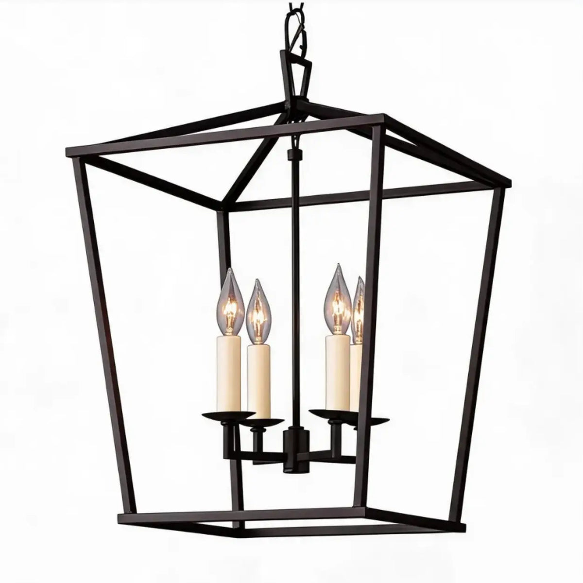 Vintage Geometric Iron Chandelier, Gold, 4-Light Image - 6