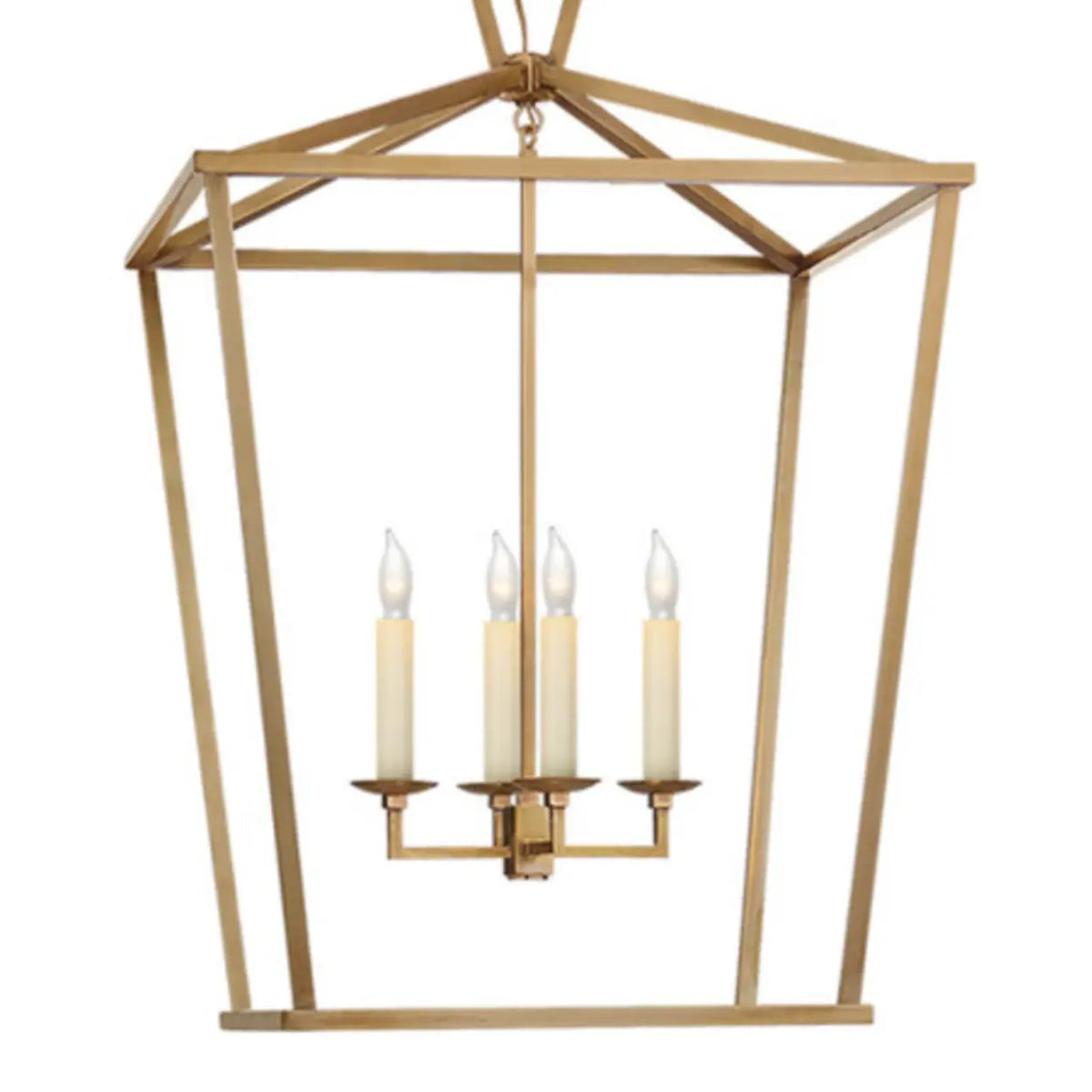 Vintage Geometric Iron Chandelier, Gold, 4-Light Image - 7