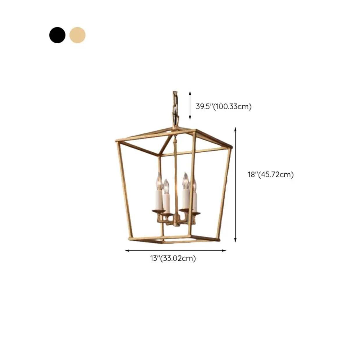 Vintage Geometric Iron Chandelier, Gold, 4-Light