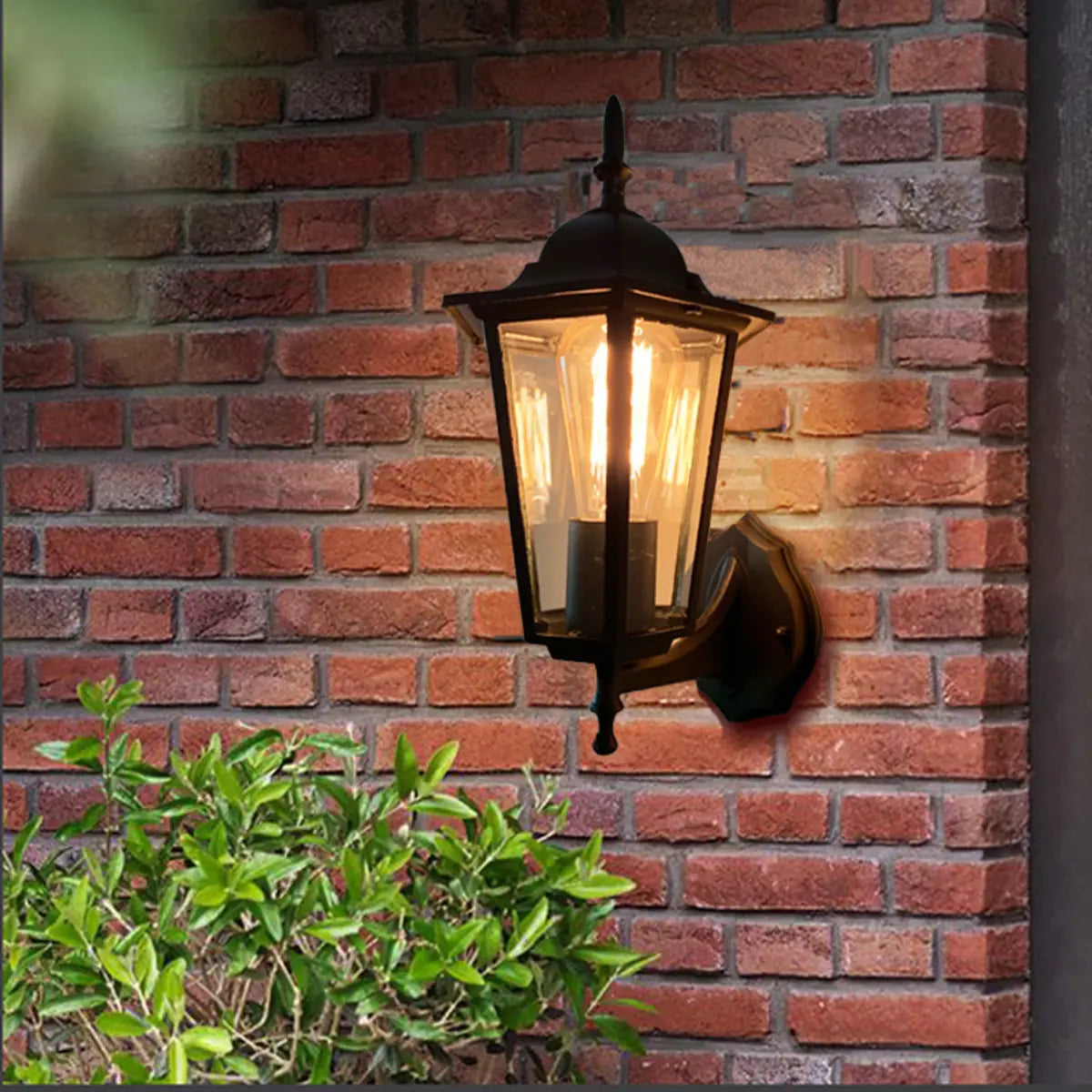 Vintage Glass Lantern Outdoor Ambient Wall Light Gold Image - 4