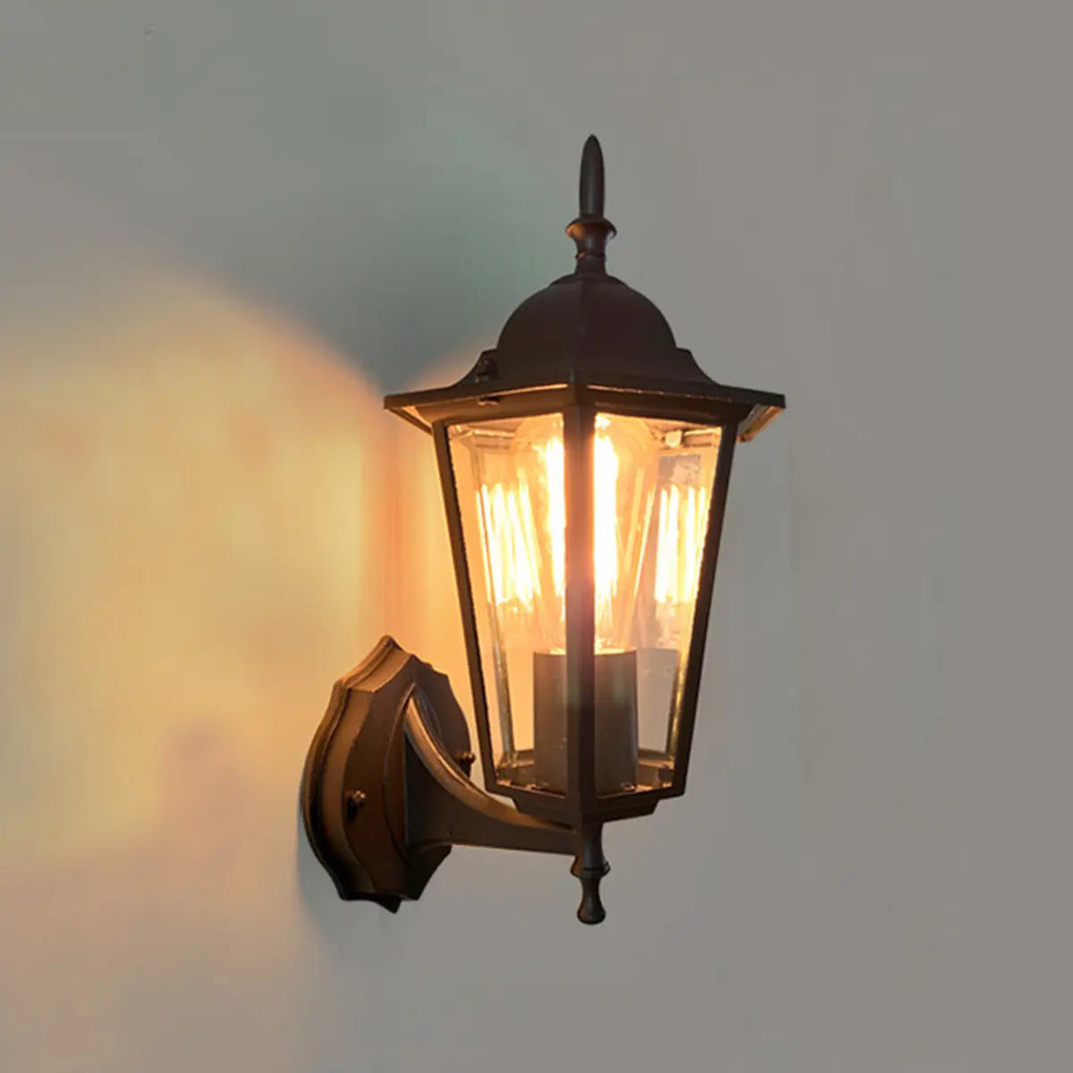 Vintage Glass Lantern Outdoor Ambient Wall Light Gold Image - 9