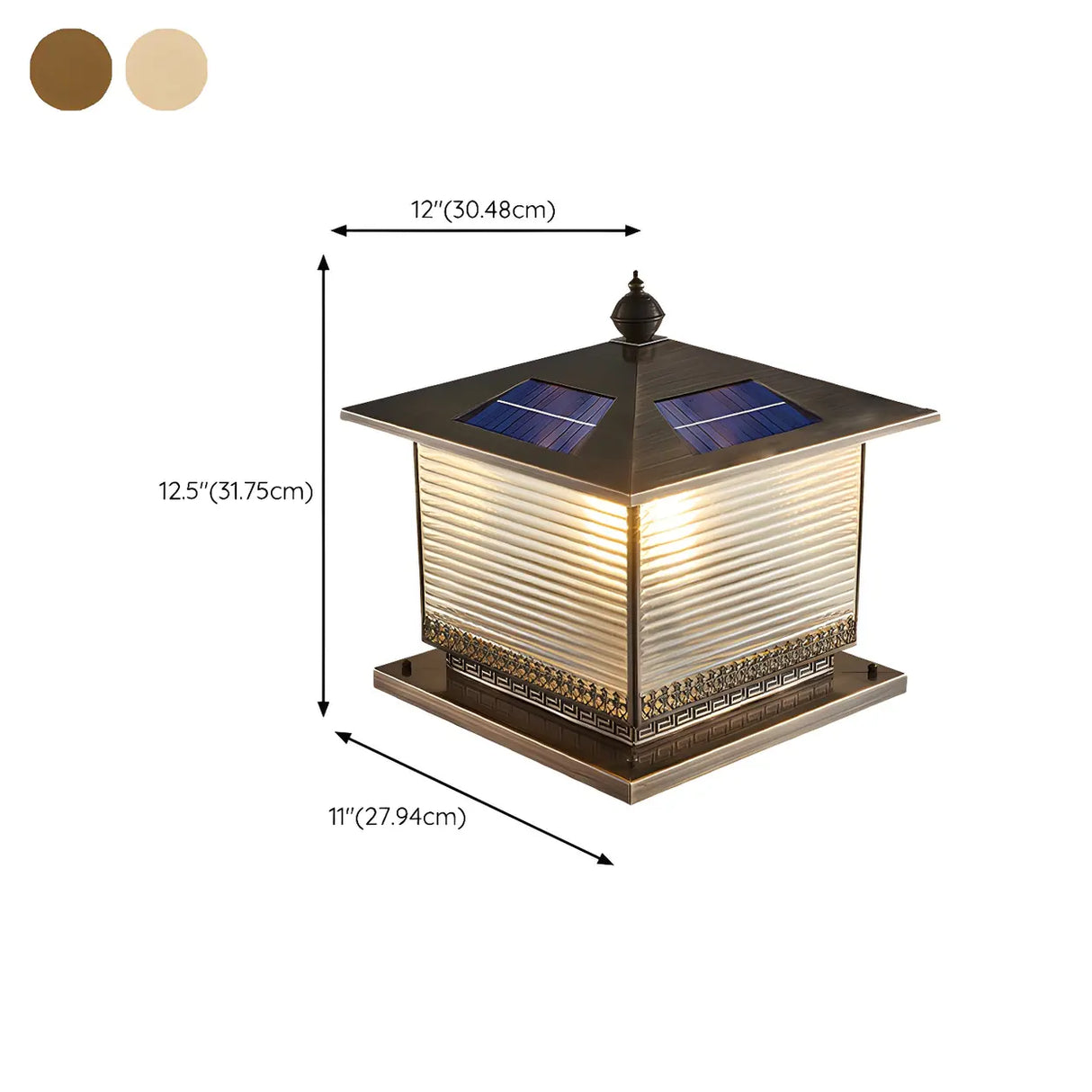 Vintage Glass Square Metal Outdoor Solar Table Lamp Image - 15